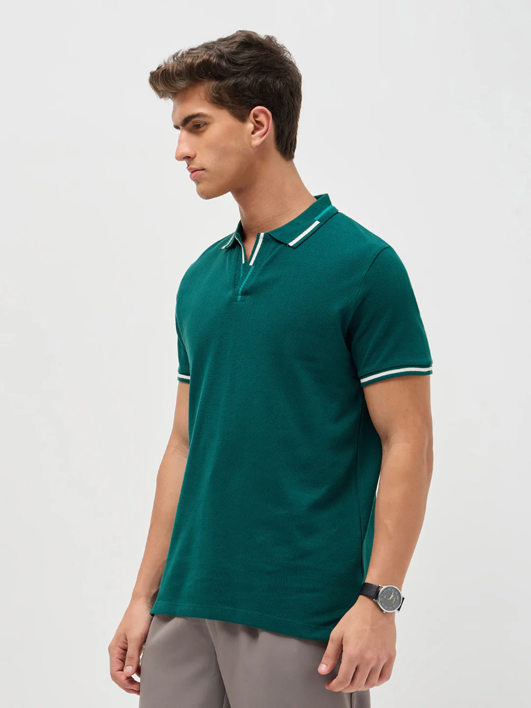 Men's Teal Green Solid Regular Fit Half Sleeve Cotton Polo T-Shirt - Image 2