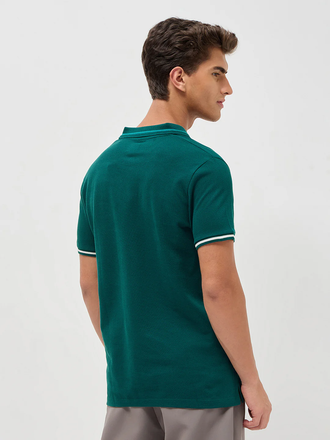 Men's Teal Green Solid Regular Fit Half Sleeve Cotton Polo T-Shirt - Image 3