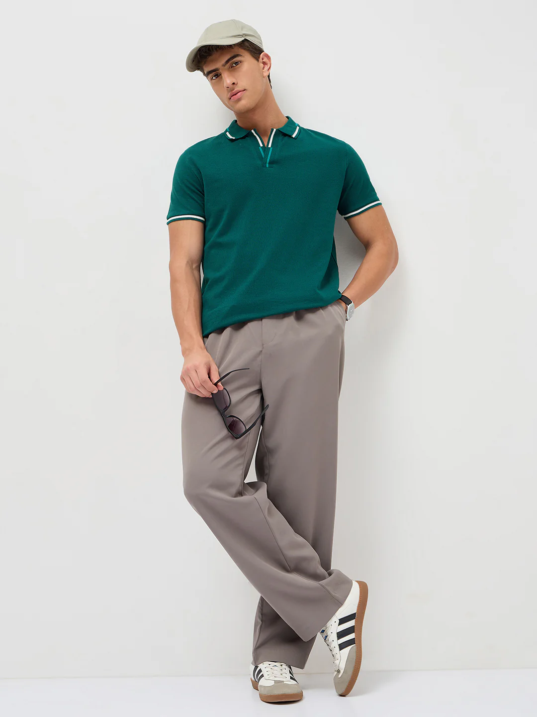 Men's Teal Green Solid Regular Fit Half Sleeve Cotton Polo T-Shirt - Image 4
