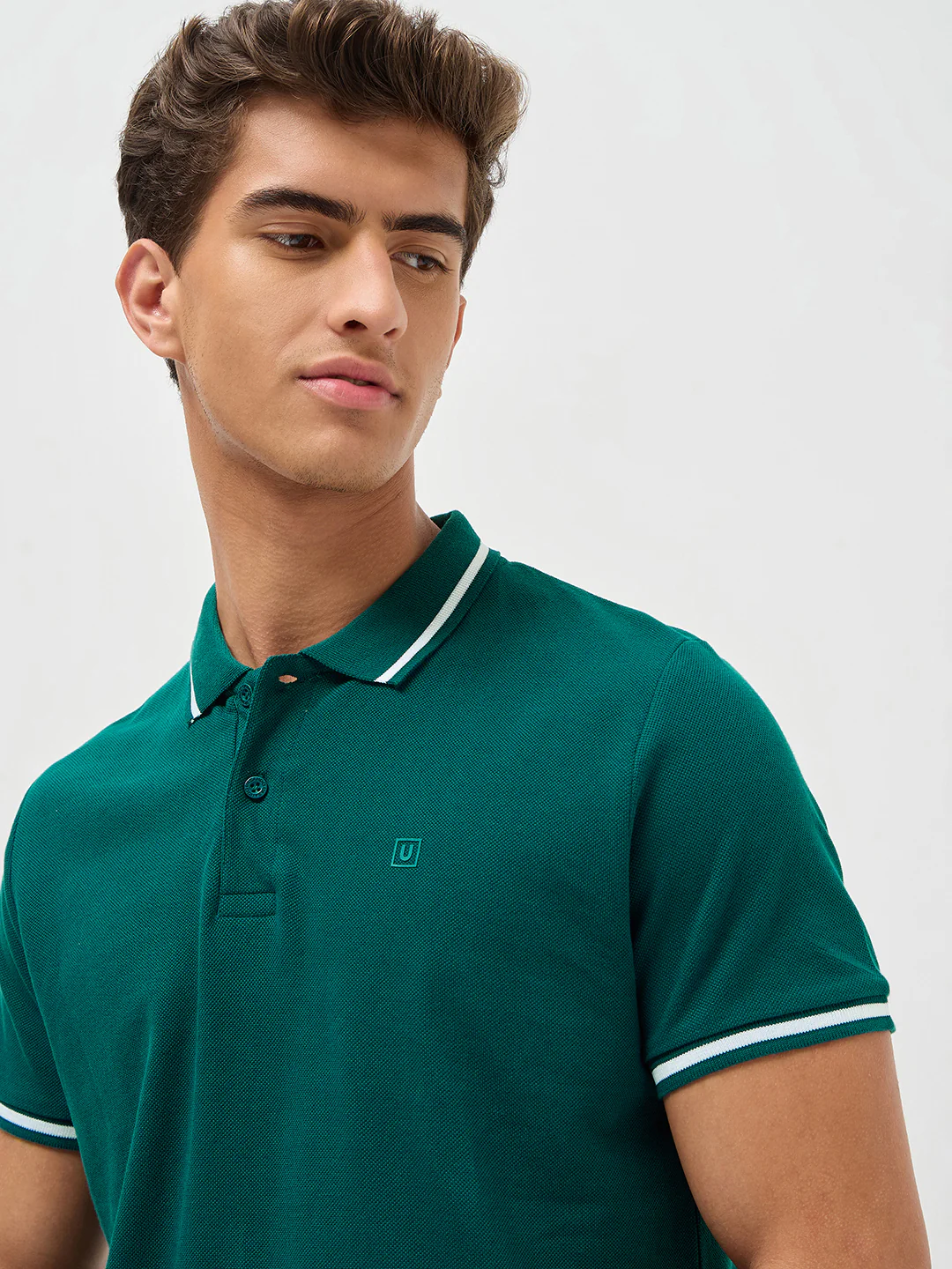 Men's Teal Green Solid Regular Fit Half Sleeve Cotton Polo T-Shirt - Image 5