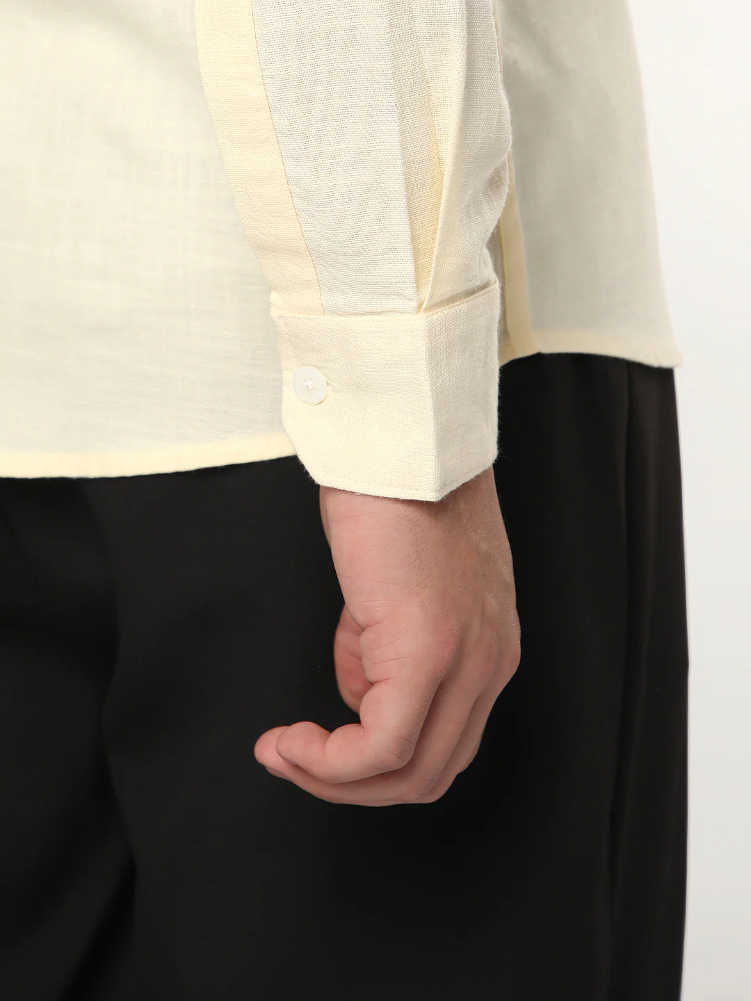 Men's Tender Yellow Linen Blend Full Sleeve Relaxed Fit Casual Solid Shirt - Image 5