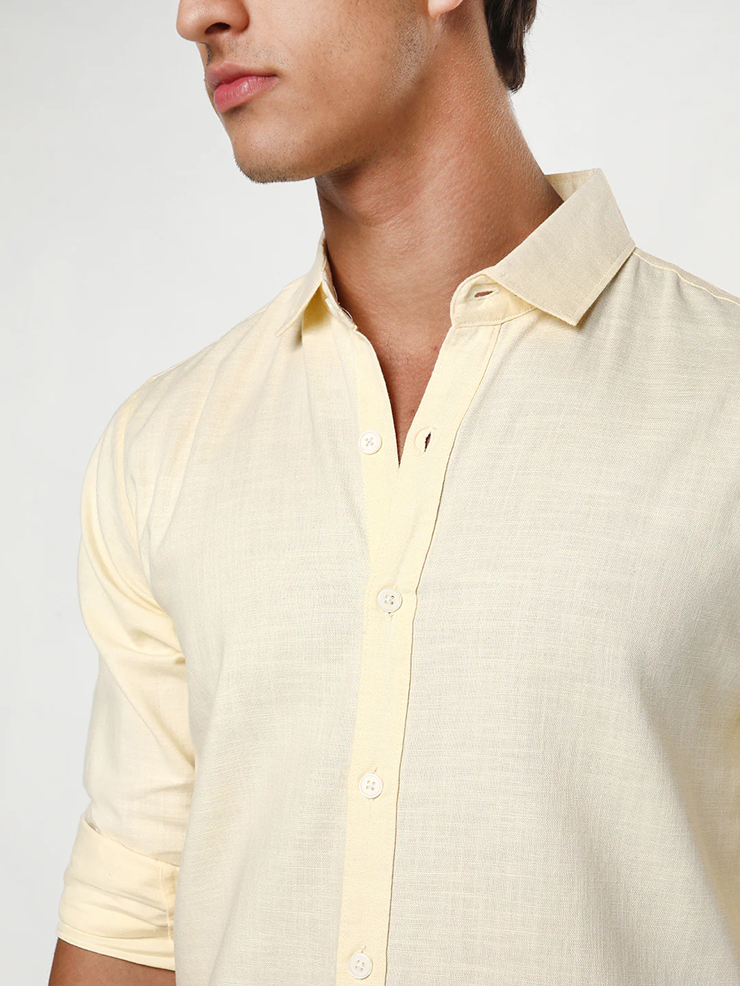Men's Tender Yellow Linen Blend Full Sleeve Relaxed Fit Casual Solid Shirt - Image 6