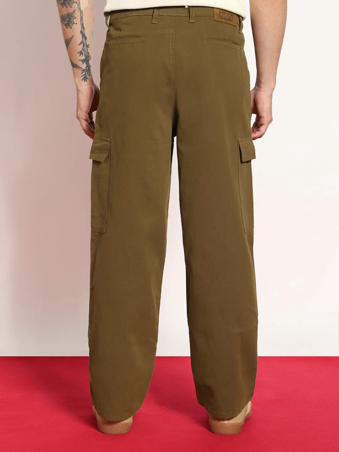 Men's Tobacco Loose Baggy Fit Solid Cargo Chino Pant with 6 Pockets Non-Stretchable - Image 4