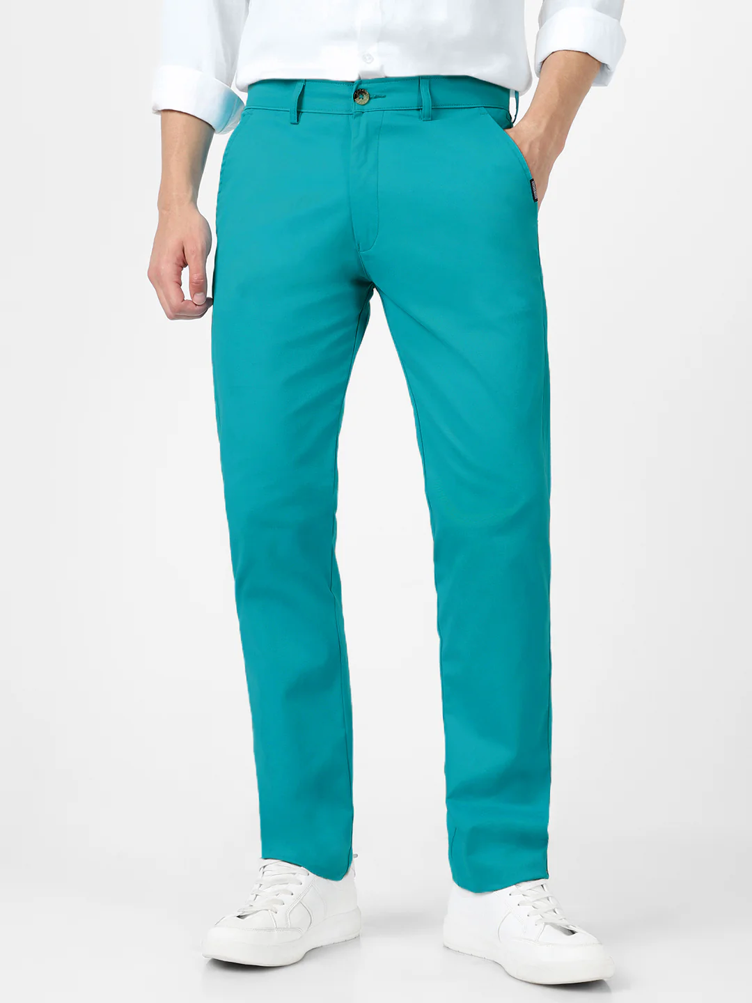 Men's Turquoise Blue Cotton Slim Fit Casual Chinos Trousers Stretch - Image 2
