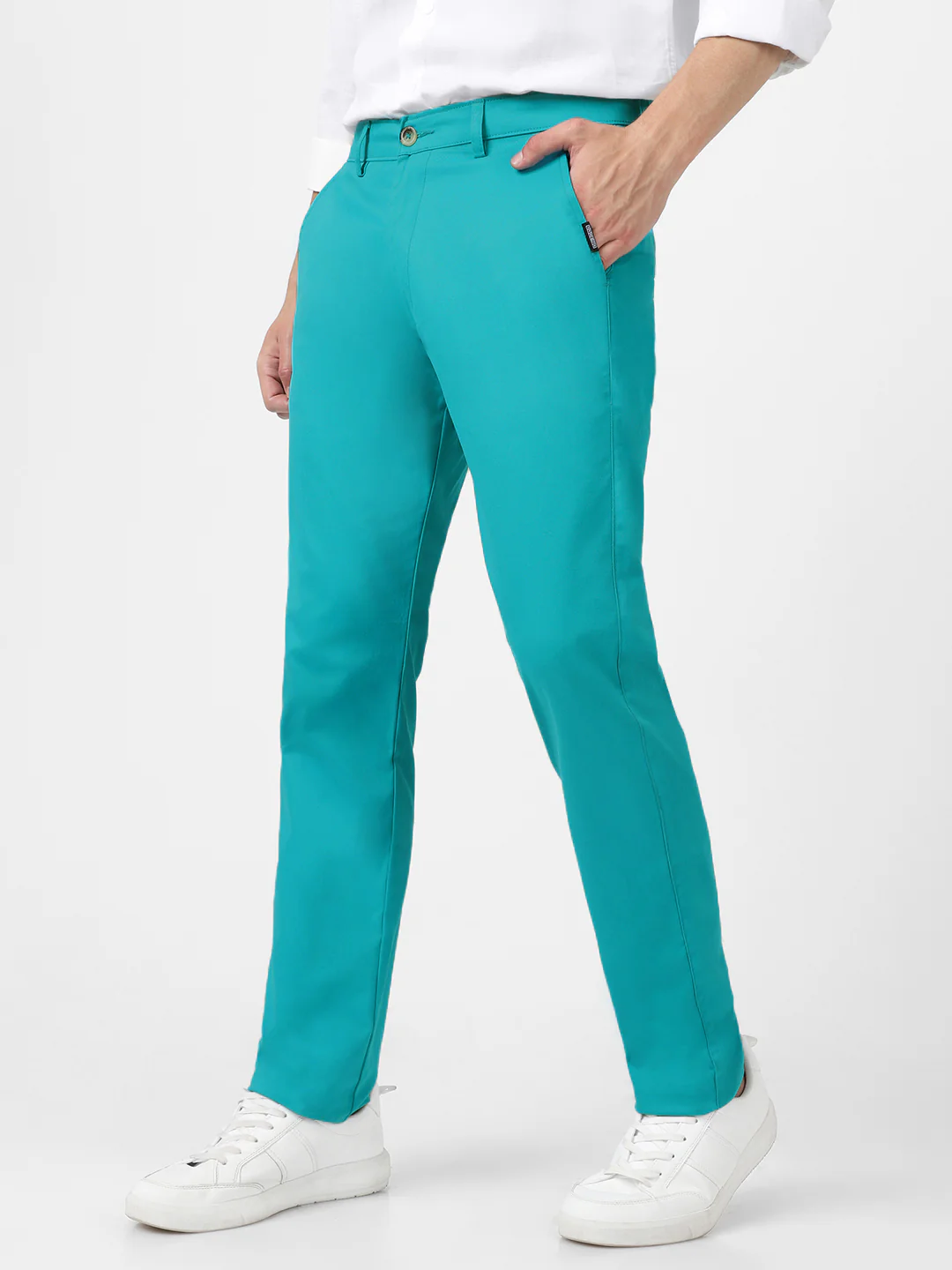 Men's Turquoise Blue Cotton Slim Fit Casual Chinos Trousers Stretch - Image 3