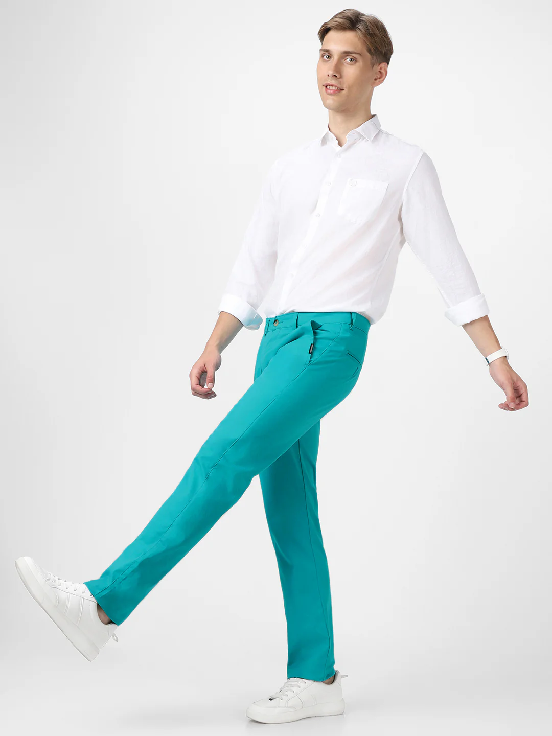 Men's Turquoise Blue Cotton Slim Fit Casual Chinos Trousers Stretch - Image 5