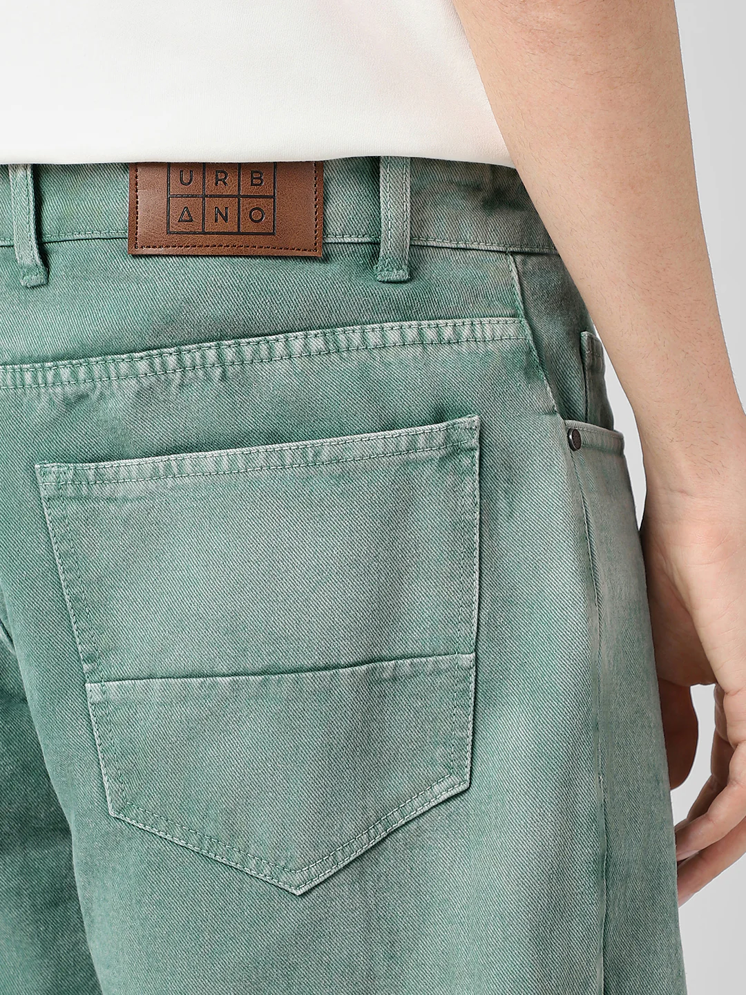 Men's Turquoise Green Loose Baggy Fit Washed Jeans Non-Stretchable - Image 5