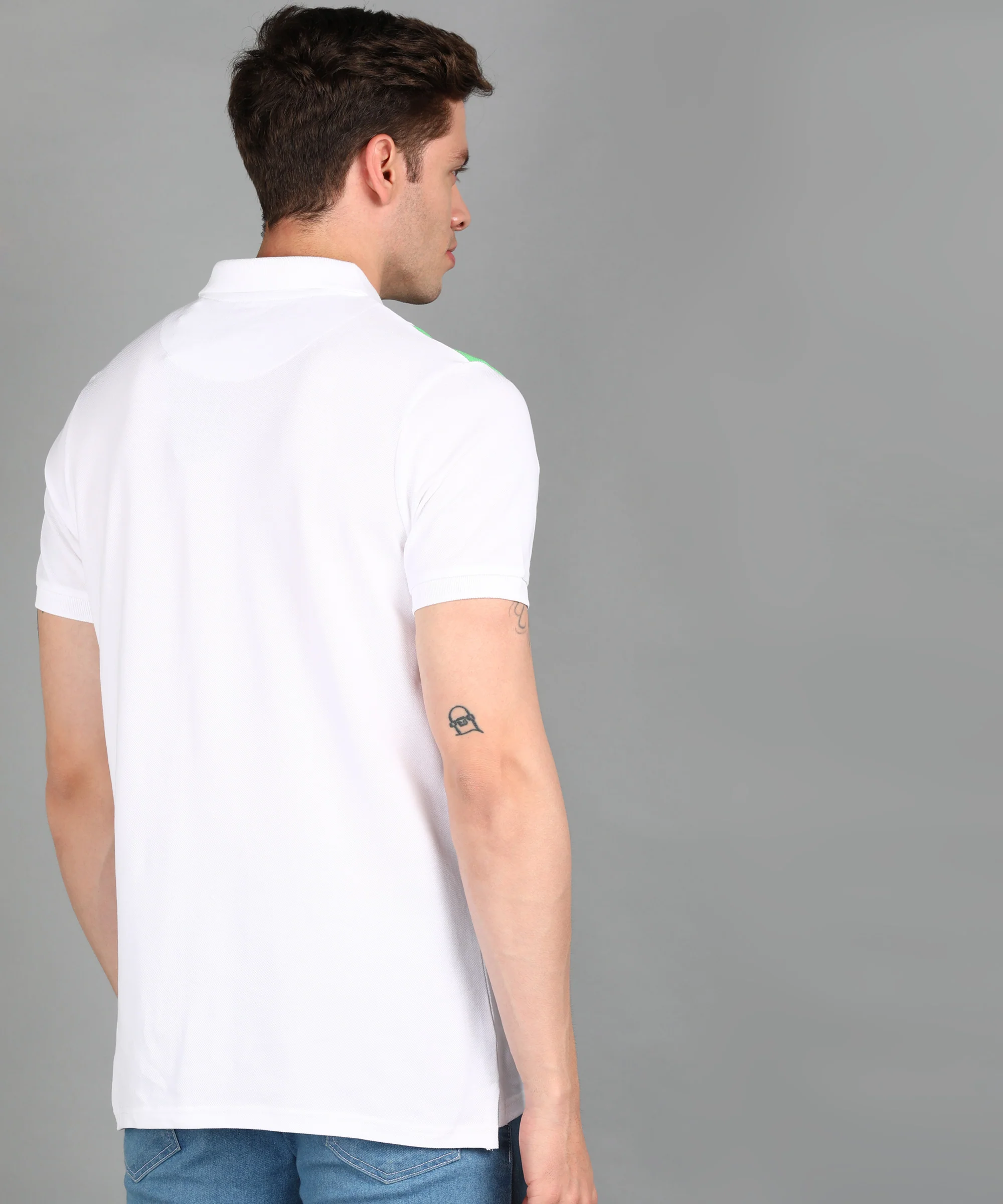 Men's White, Beige, Mint Colour-Block Slim Fit Half Sleeve Cotton Polo T-Shirt - Image 3