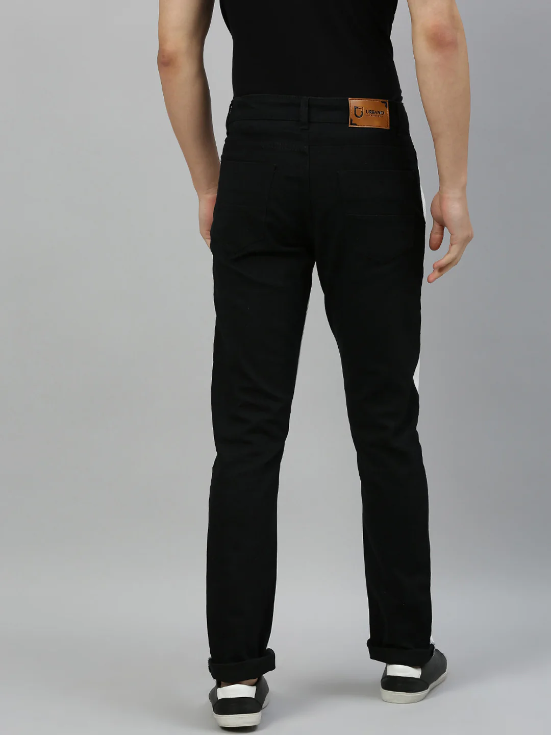 Men's White & Black Color-Block Slim Fit Washed Jeans Stretch - Image 3