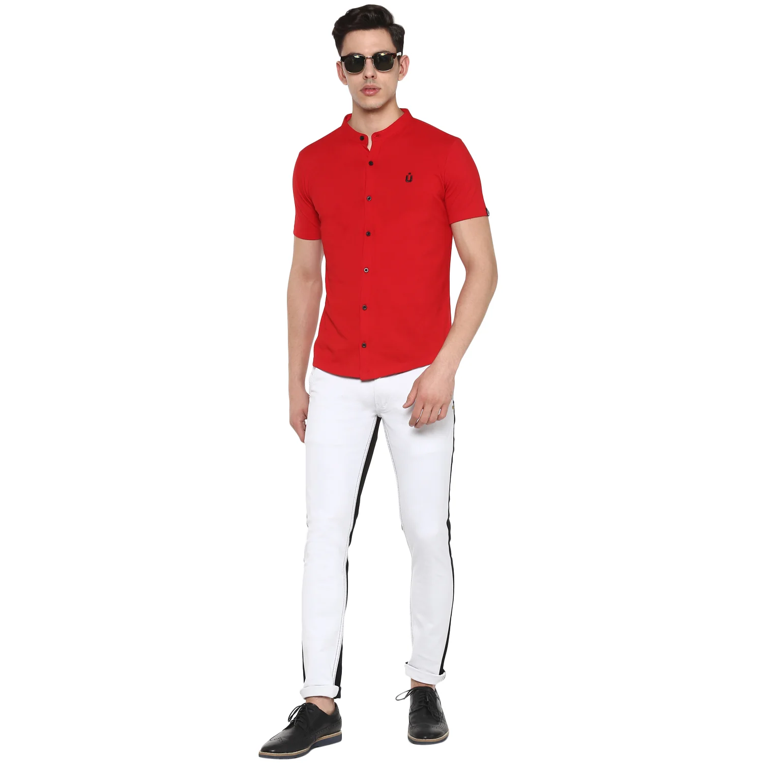 Men's White & Black Color-Block Slim Fit Washed Jeans Stretch - Image 4