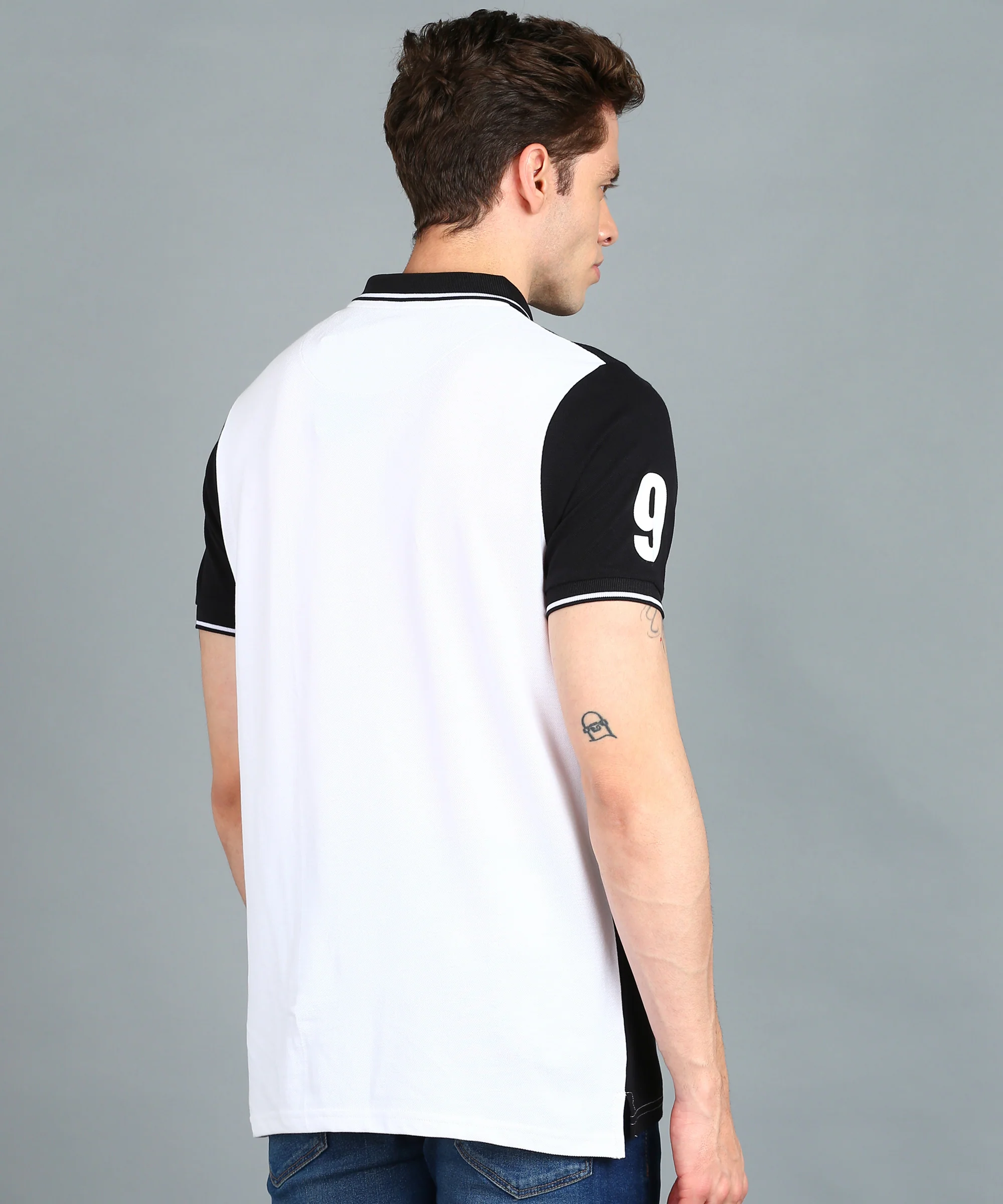 Men's White, Black Colour-Block Slim Fit Half Sleeve Cotton Polo T-Shirt - Image 3