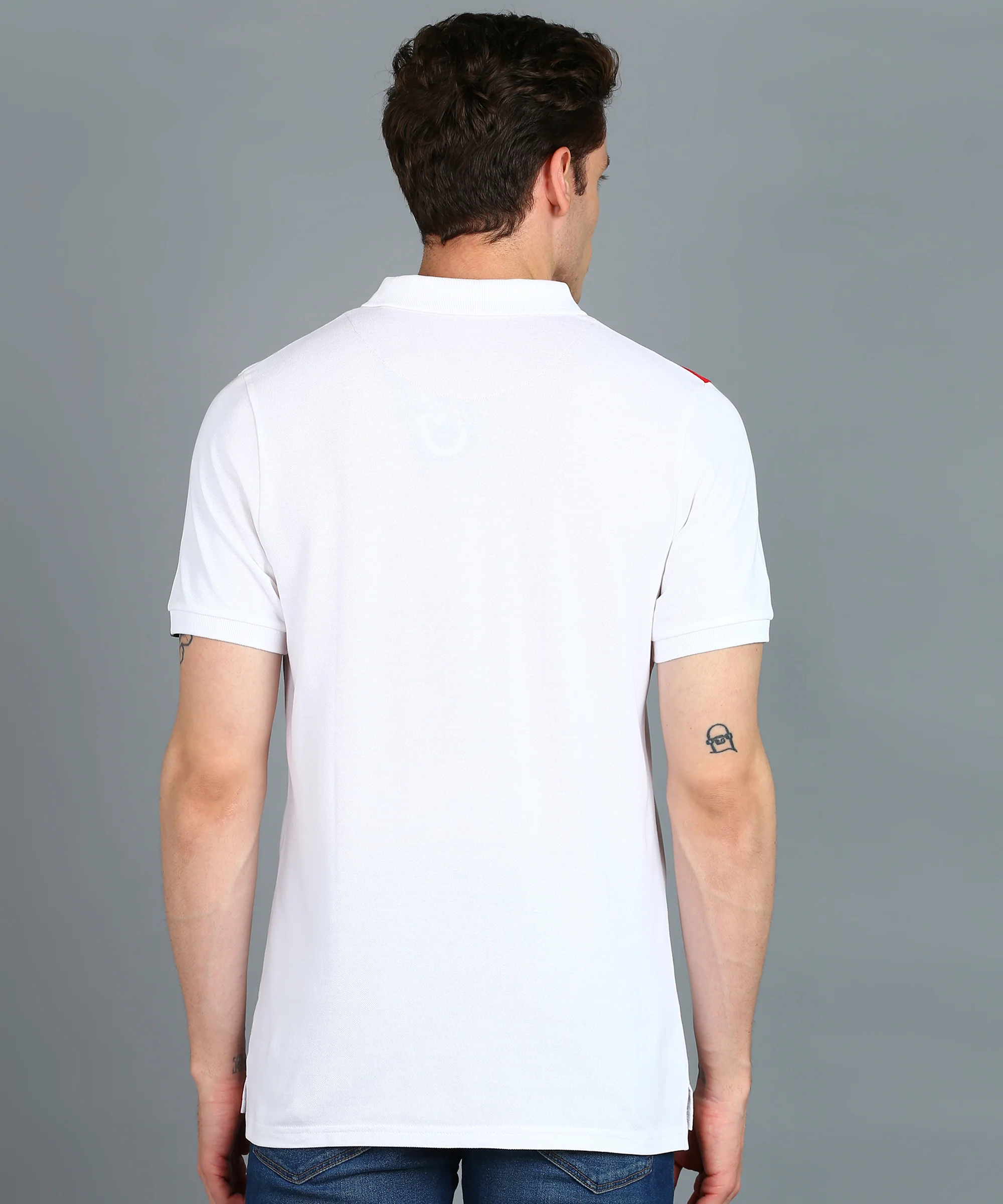 Men's White, Black, Red Colour-Block Slim Fit Half Sleeve Cotton Polo T-Shirt - Image 3