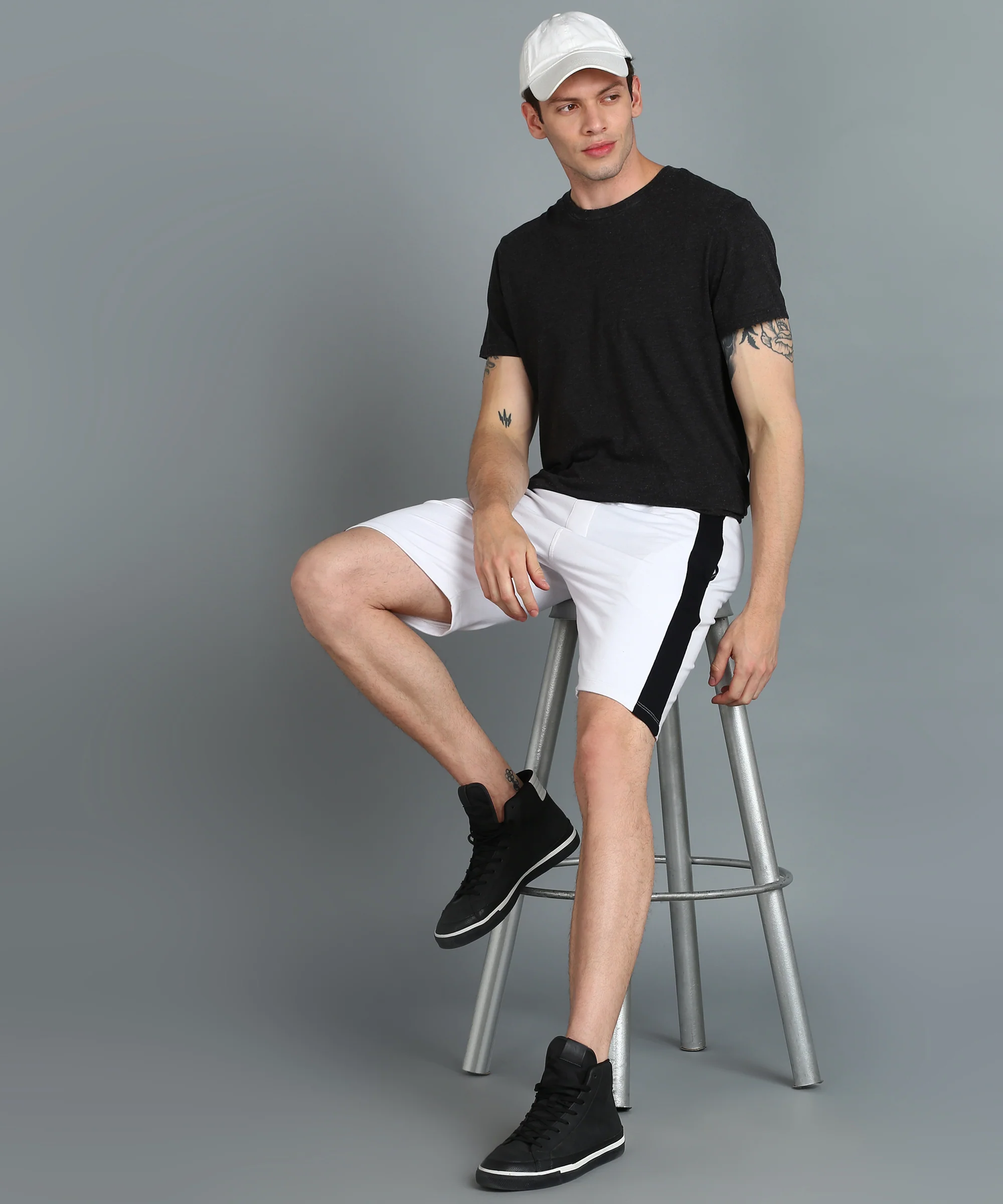 Men's White Cotton Color-Block Regular Shorts Stretchable - Image 4