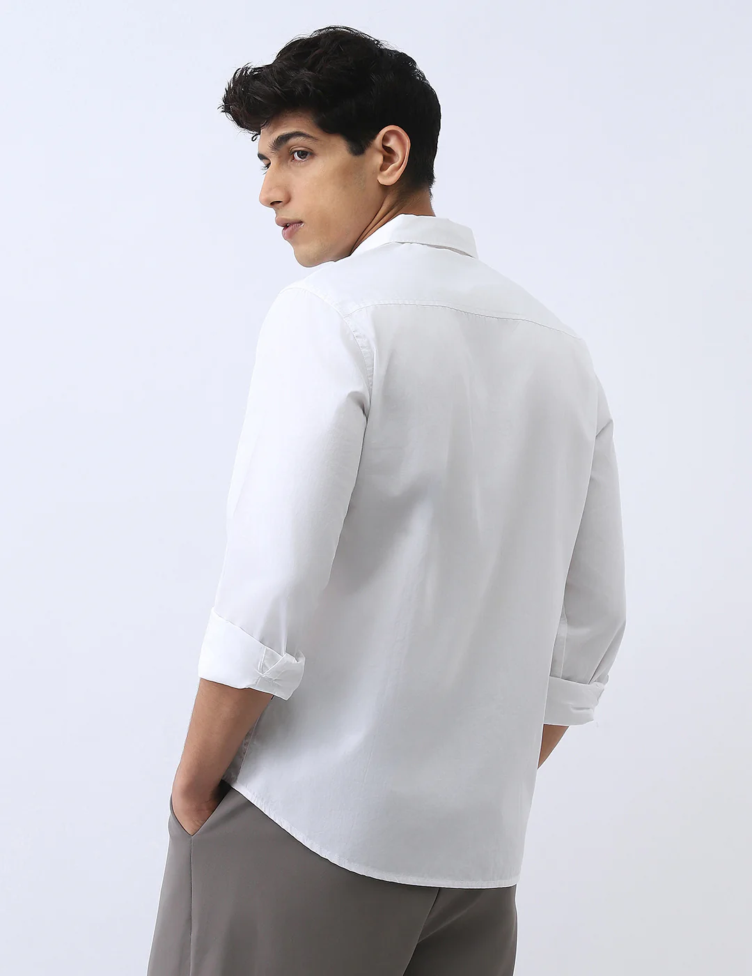 Men's White Cotton Full Sleeve Regular Fit Casual Solid Shirt - Image 4
