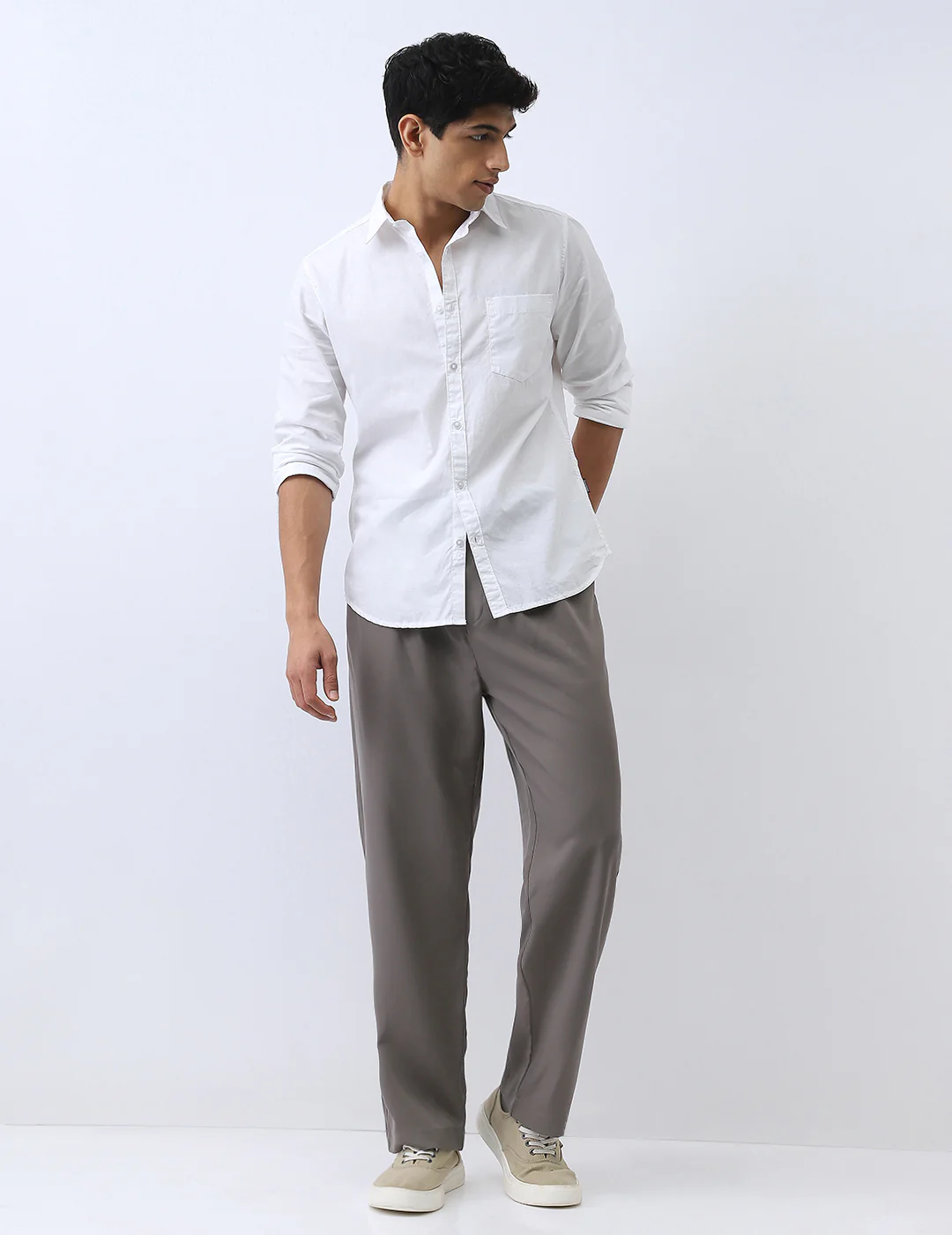 Men's White Cotton Full Sleeve Regular Fit Casual Solid Shirt - Image 5