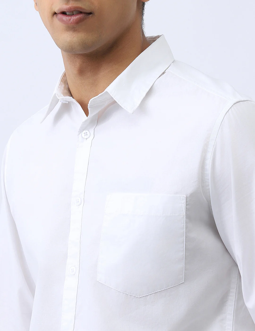 Men's White Cotton Full Sleeve Regular Fit Casual Solid Shirt - Image 6