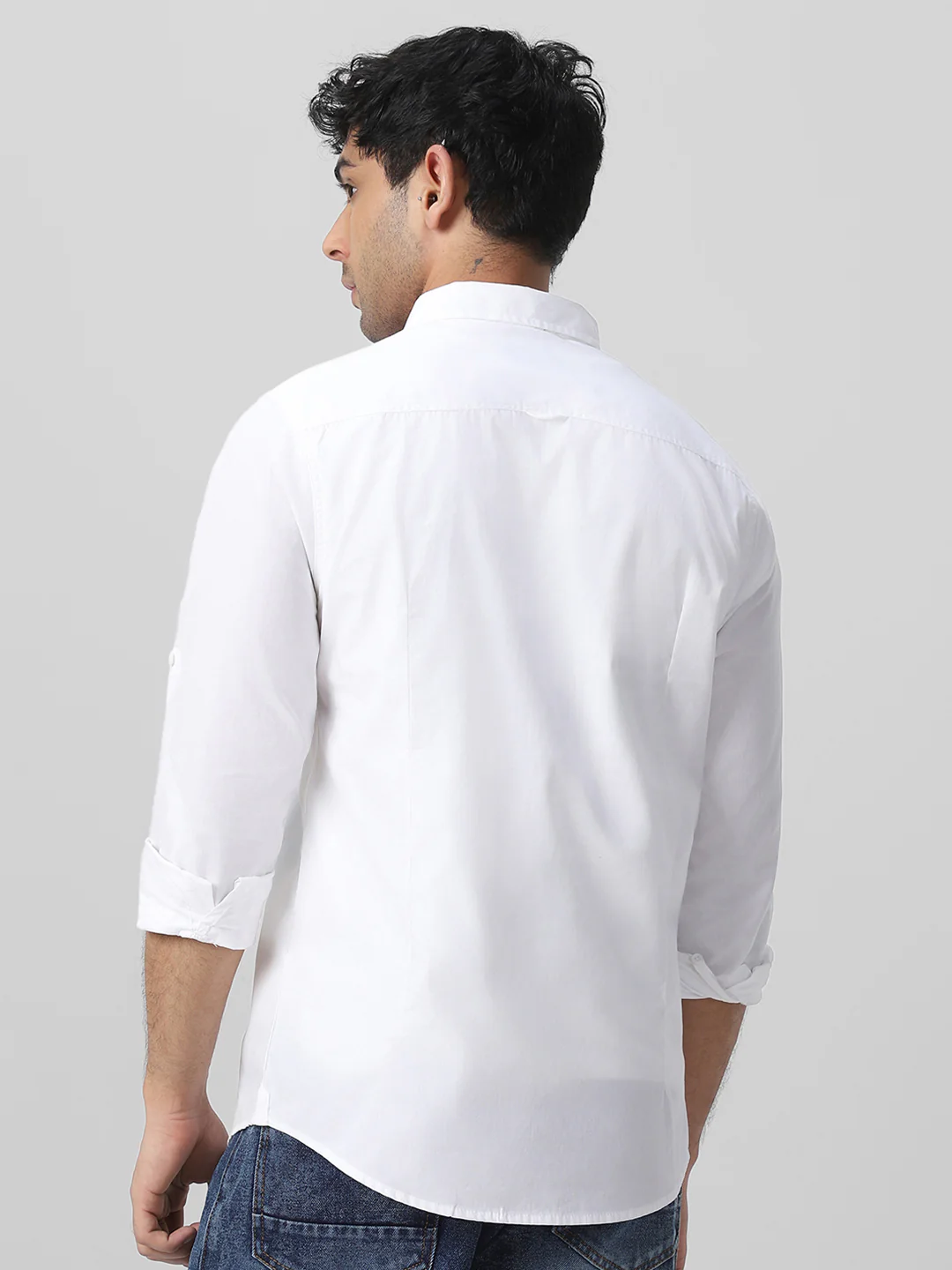 Men's White Cotton Full Sleeve Regular Fit Casual Solid Shirt - Image 3