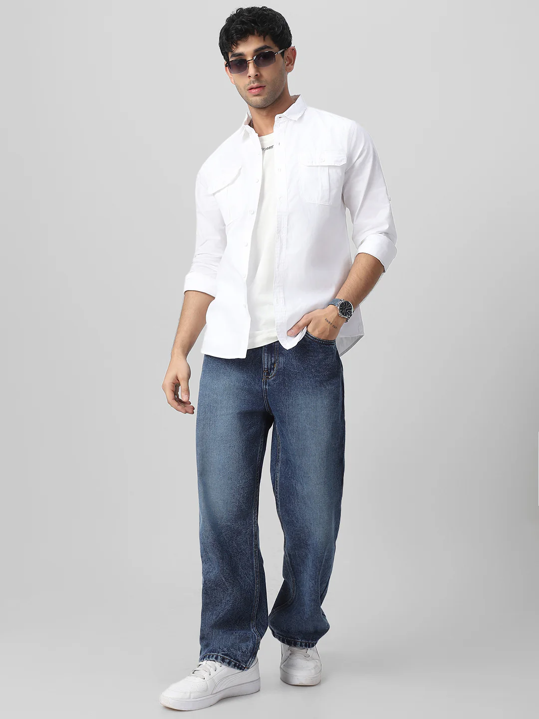 Men's White Cotton Full Sleeve Regular Fit Casual Solid Shirt - Image 4