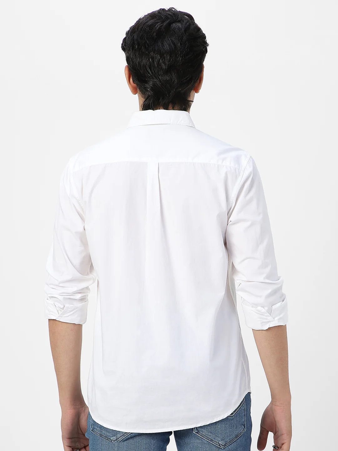 Men's White Cotton Full Sleeve Regular Fit Casual Solid Shirt - Image 4
