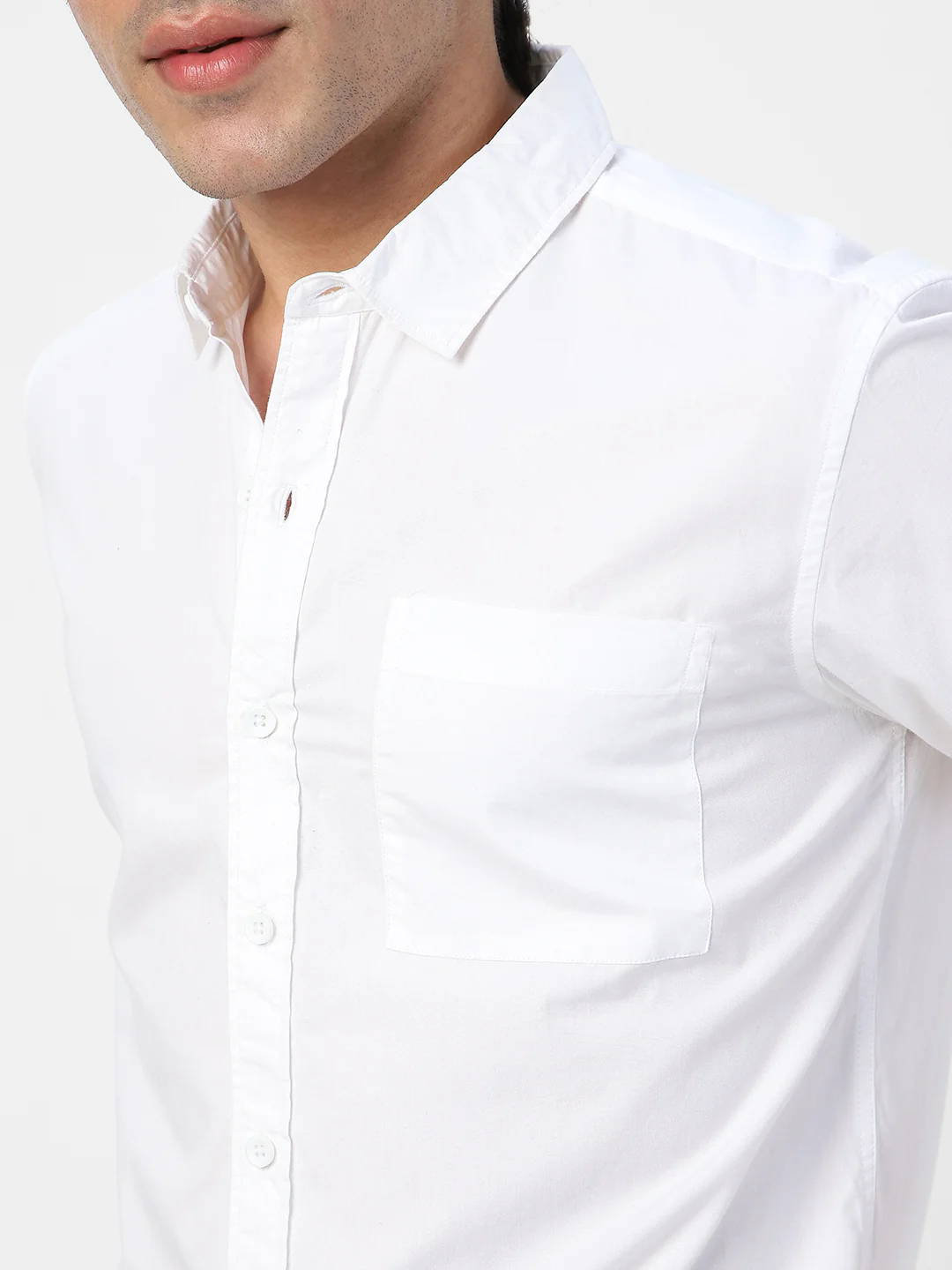 Men's White Cotton Full Sleeve Regular Fit Casual Solid Shirt - Image 6