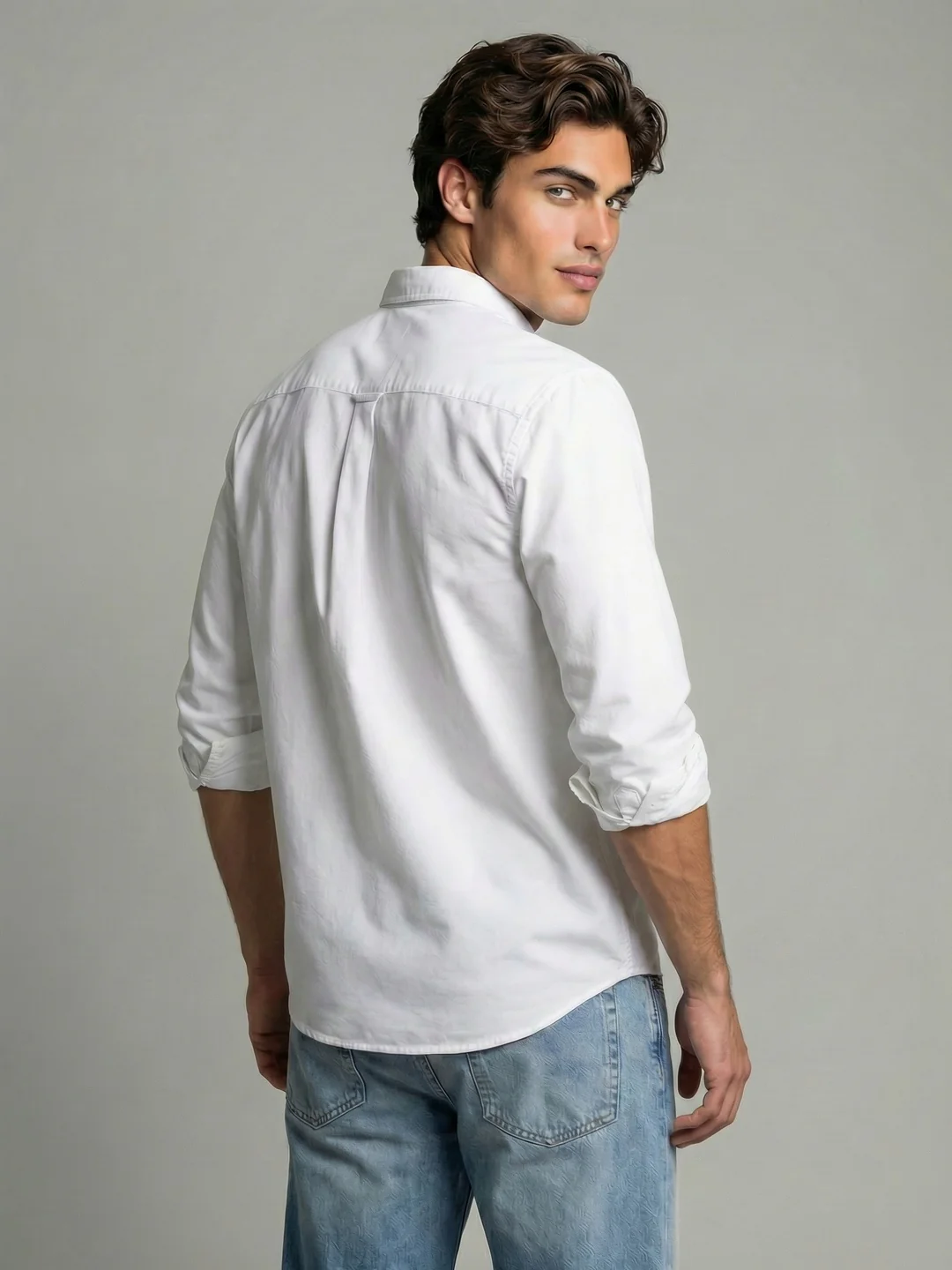 Men's White Cotton Full Sleeve Regular Fit Solid Oxford Shirt With Button-Down Collar - Image 3