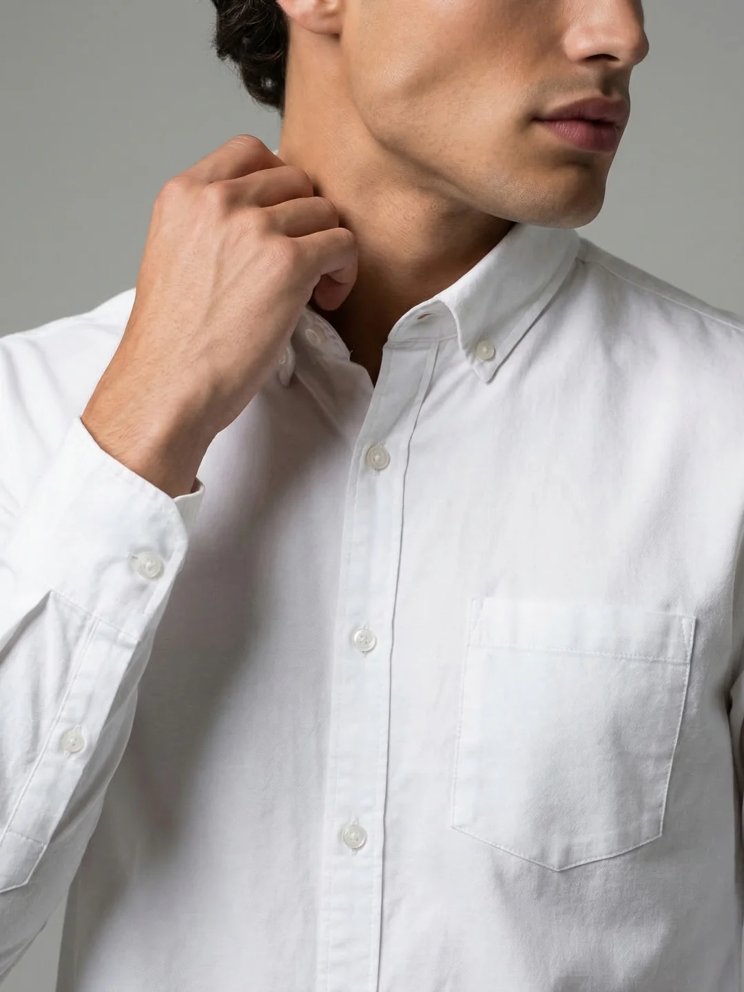 Men's White Cotton Full Sleeve Regular Fit Solid Oxford Shirt With Button-Down Collar - Image 5