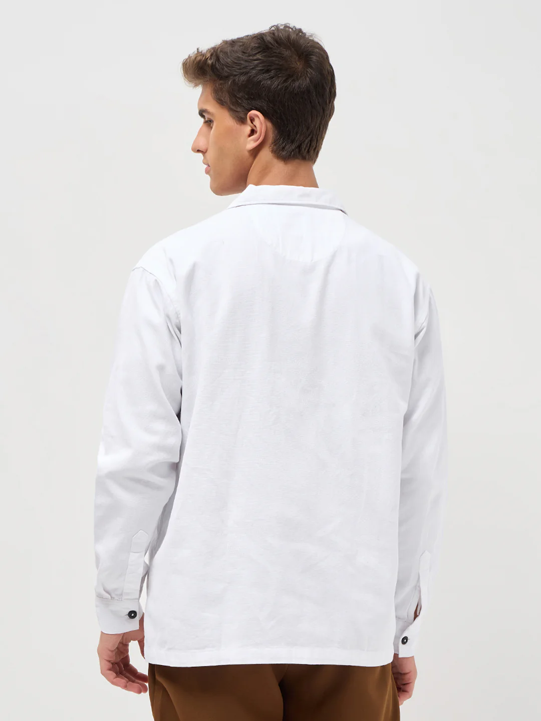 Men's White Cotton Full Sleeve Relaxed Fit Shacket with Utility Pockets - Image 3