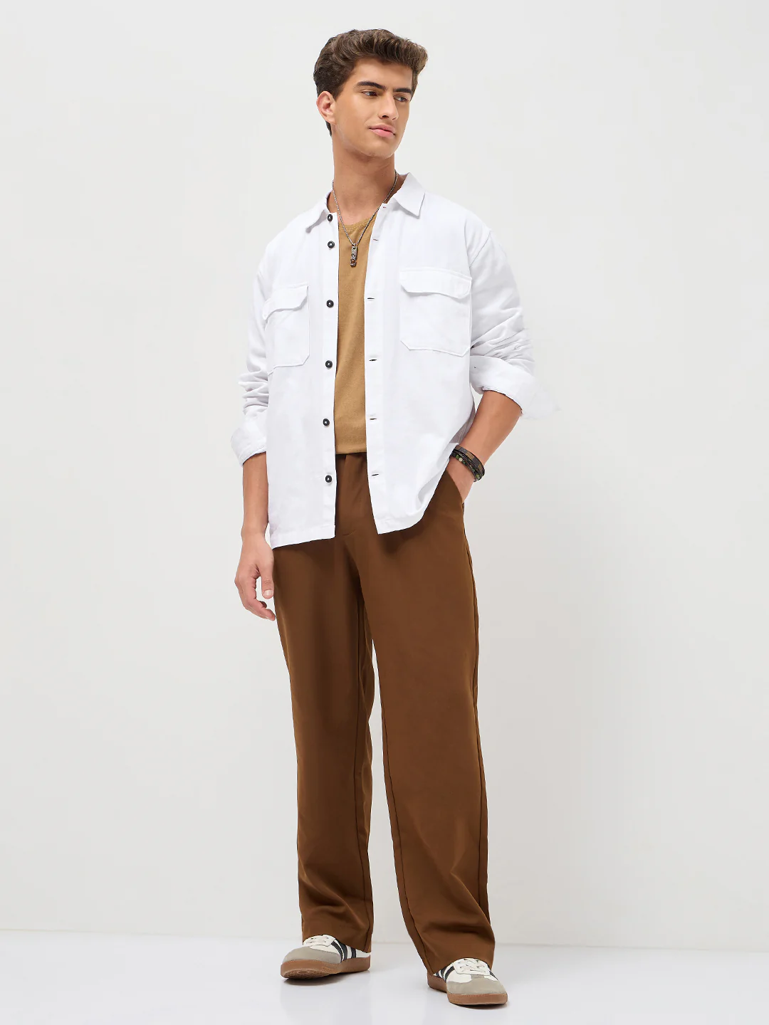 Men's White Cotton Full Sleeve Relaxed Fit Shacket with Utility Pockets - Image 4
