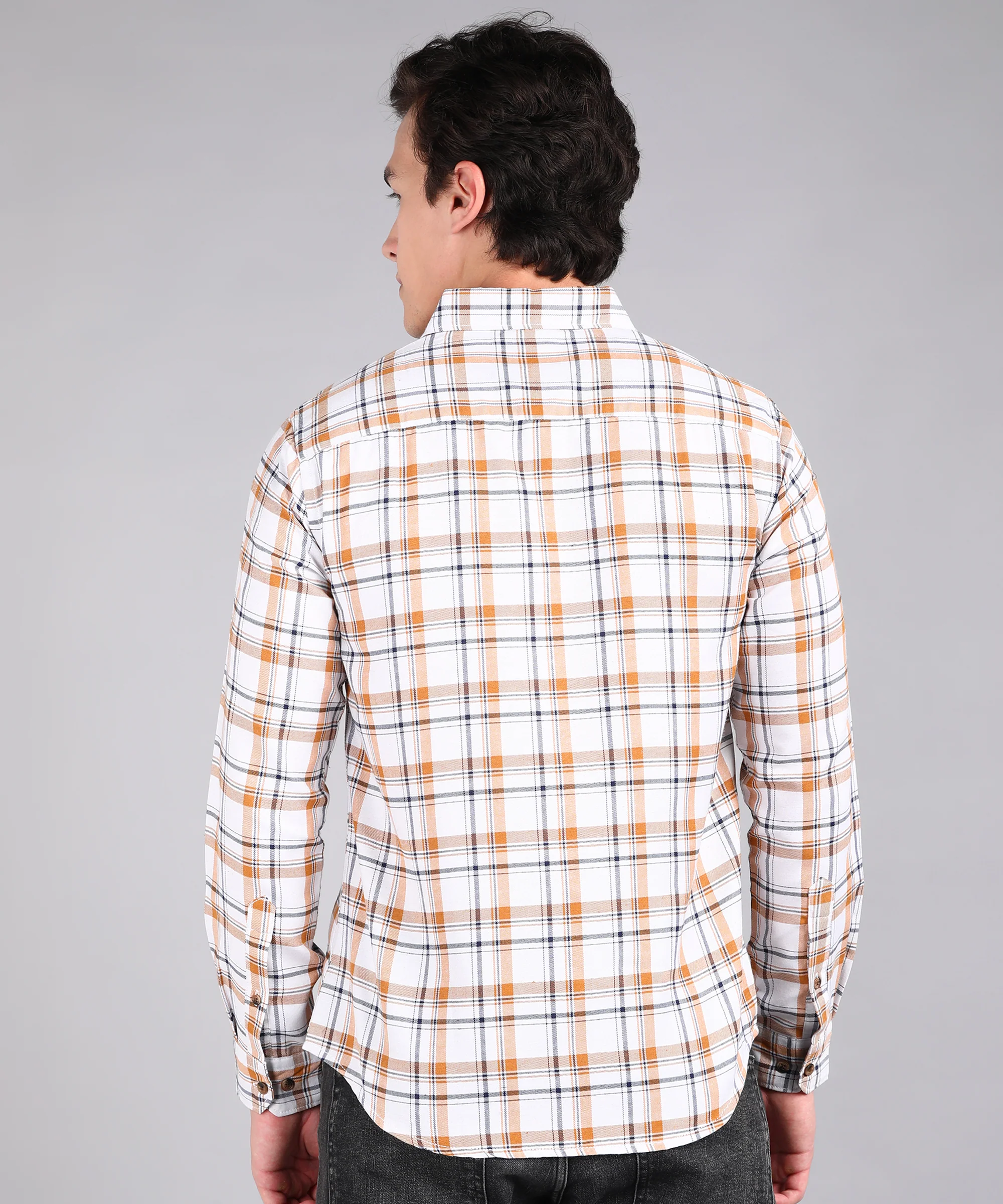 Men's White Cotton Full Sleeve Slim Fit Casual Checkered Shirt - Image 3
