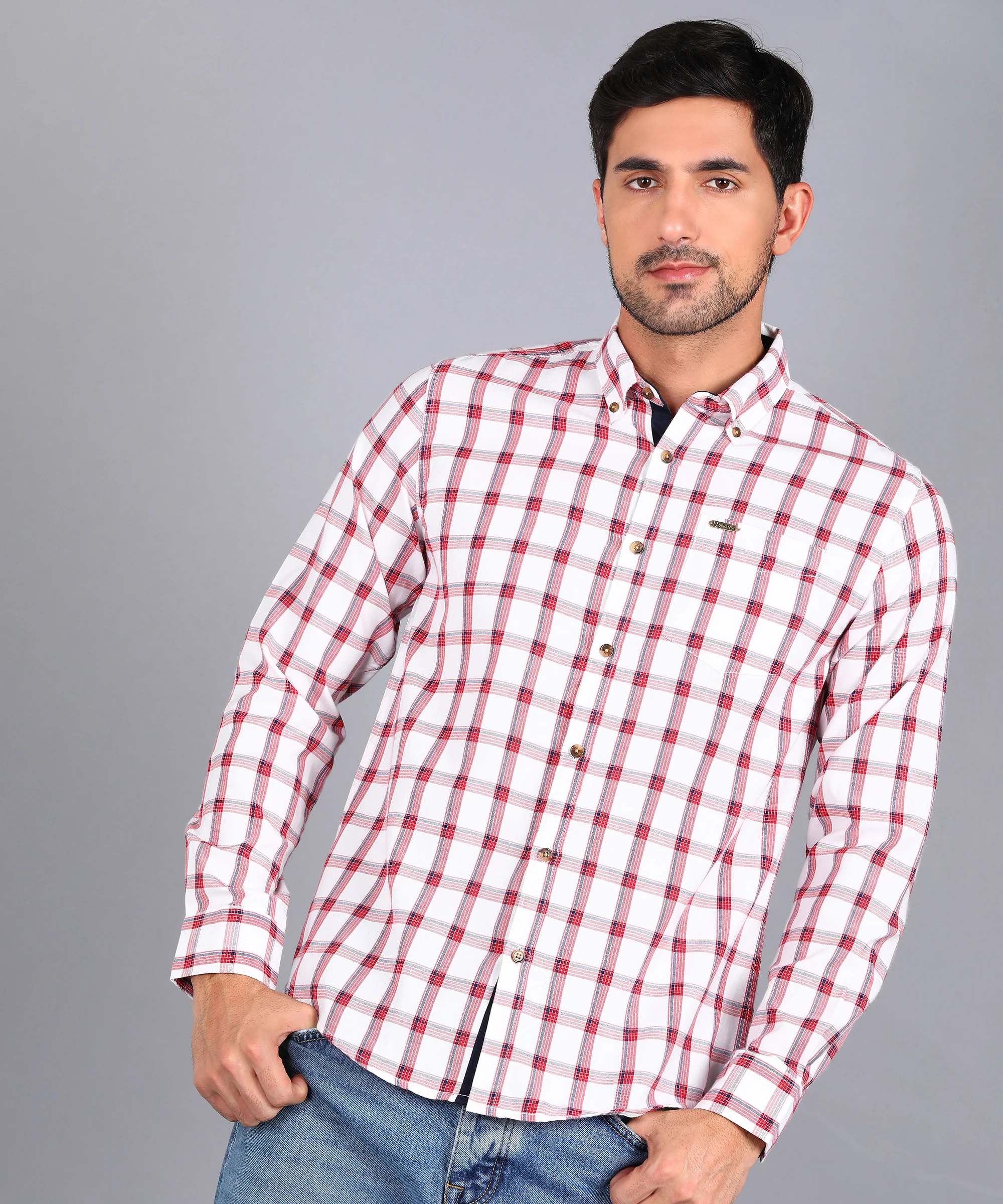 Men's White Cotton Full Sleeve Slim Fit Casual Checkered Shirt - Image 2