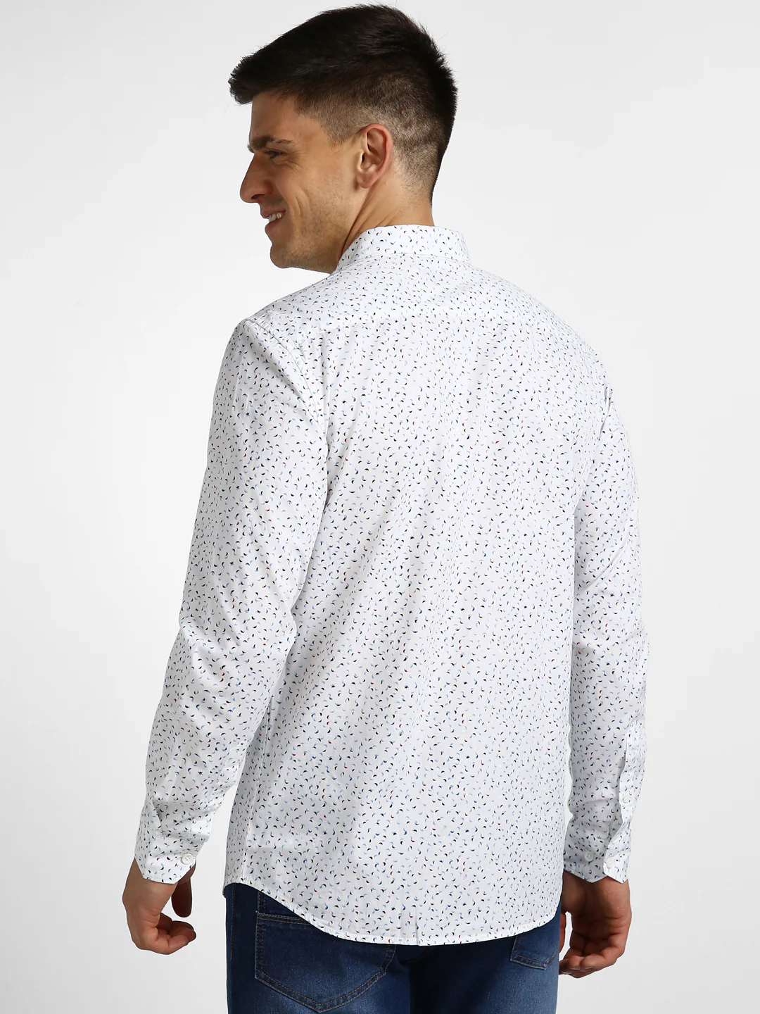 Men's White Cotton Full Sleeve Slim Fit Casual Printed Shirt - Image 3