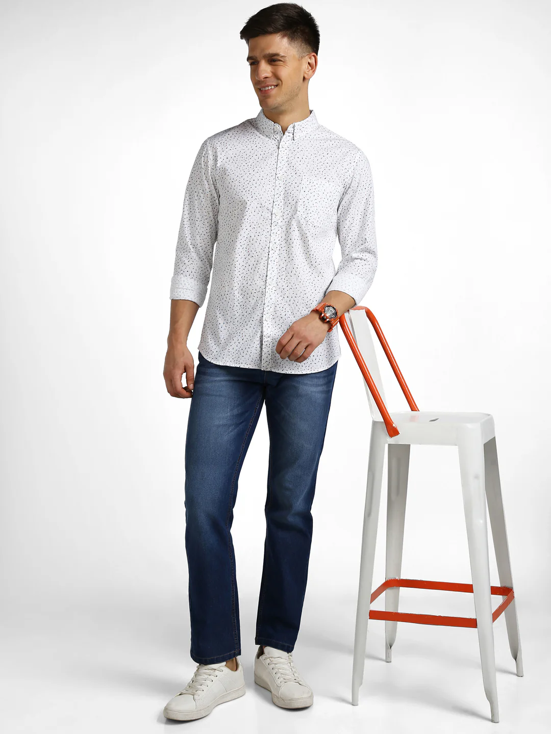 Men's White Cotton Full Sleeve Slim Fit Casual Printed Shirt - Image 4