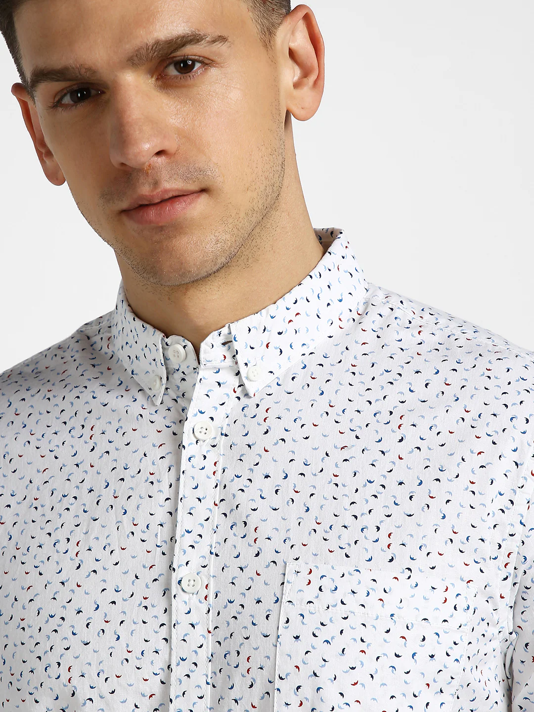 Men's White Cotton Full Sleeve Slim Fit Casual Printed Shirt - Image 5