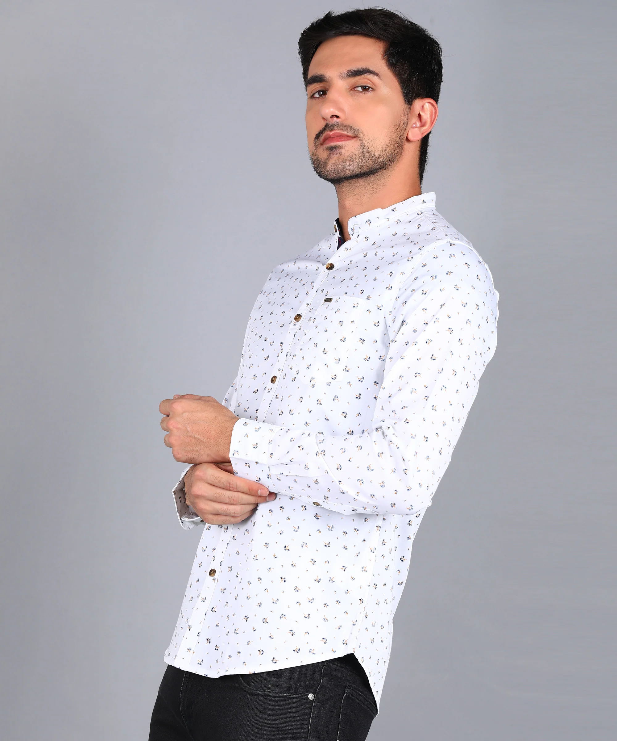 Men's White Cotton Full Sleeve Slim Fit Casual Printed Shirt - Image 2