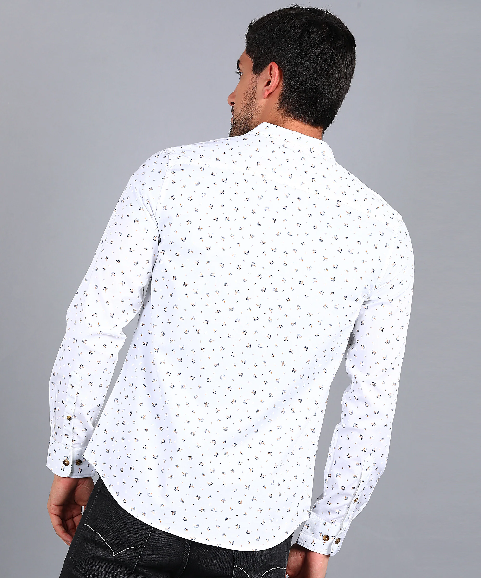 Men's White Cotton Full Sleeve Slim Fit Casual Printed Shirt - Image 3