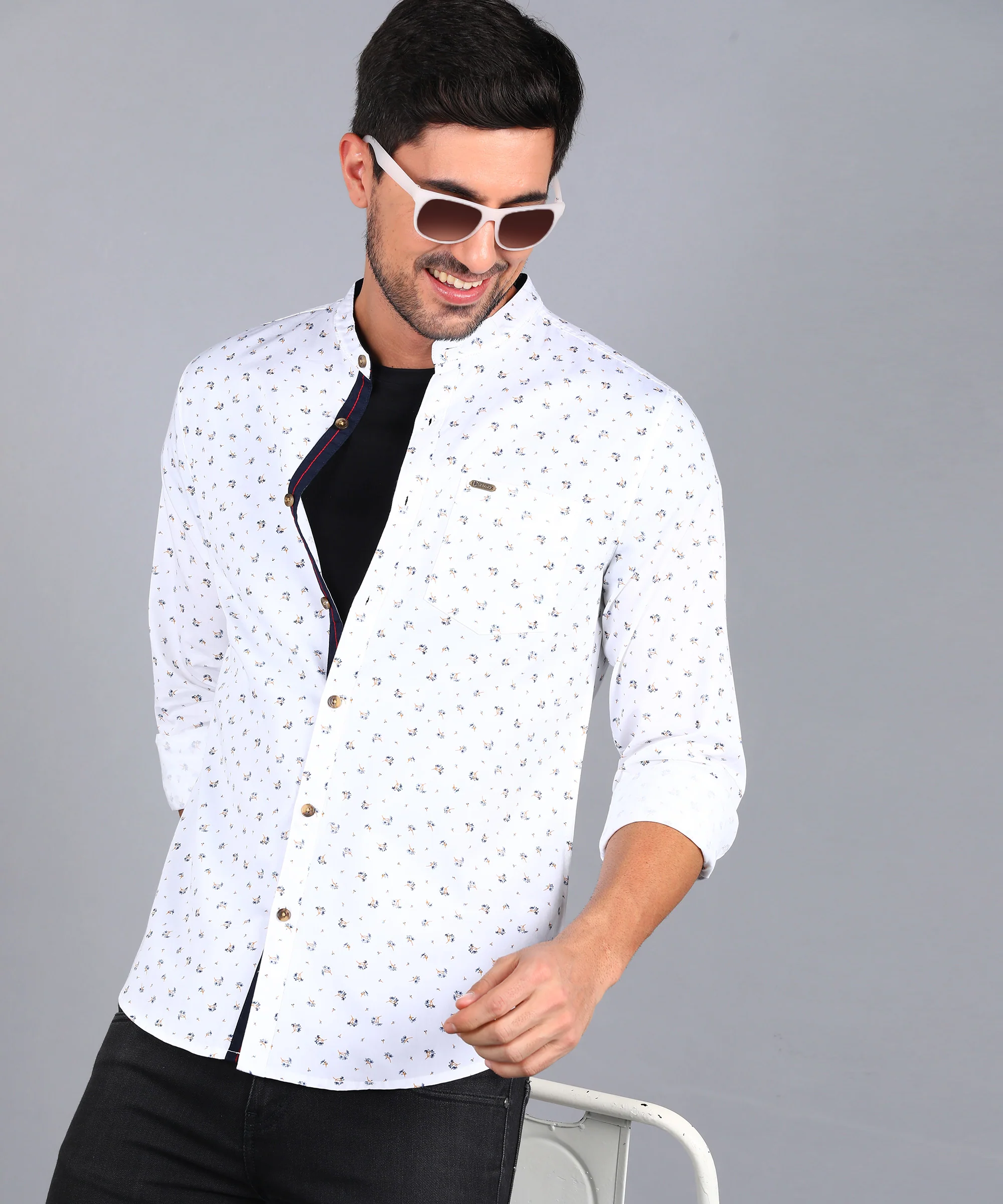 Men's White Cotton Full Sleeve Slim Fit Casual Printed Shirt - Image 4