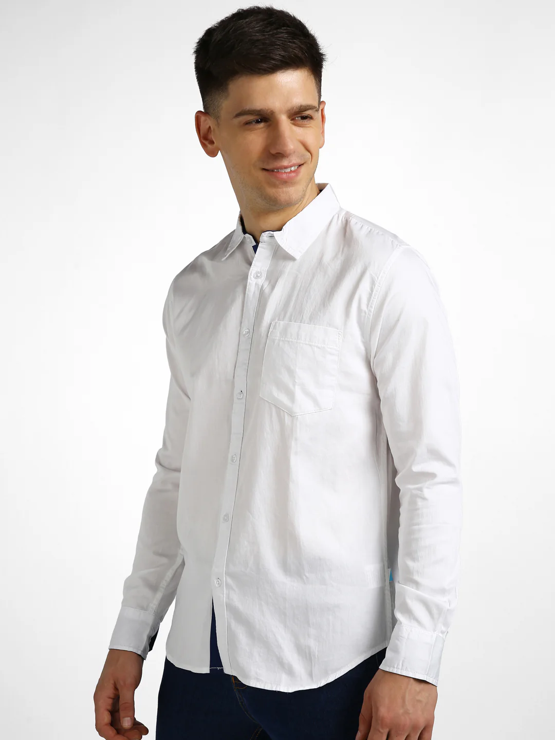 Men's White Cotton Full Sleeve Slim Fit Casual Solid Shirt - Image 2
