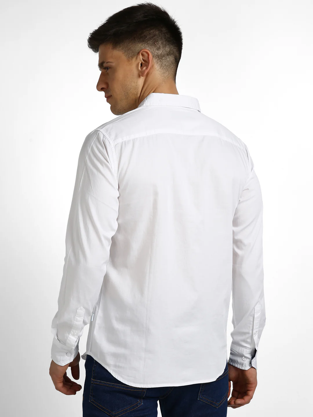 Men's White Cotton Full Sleeve Slim Fit Casual Solid Shirt - Image 3