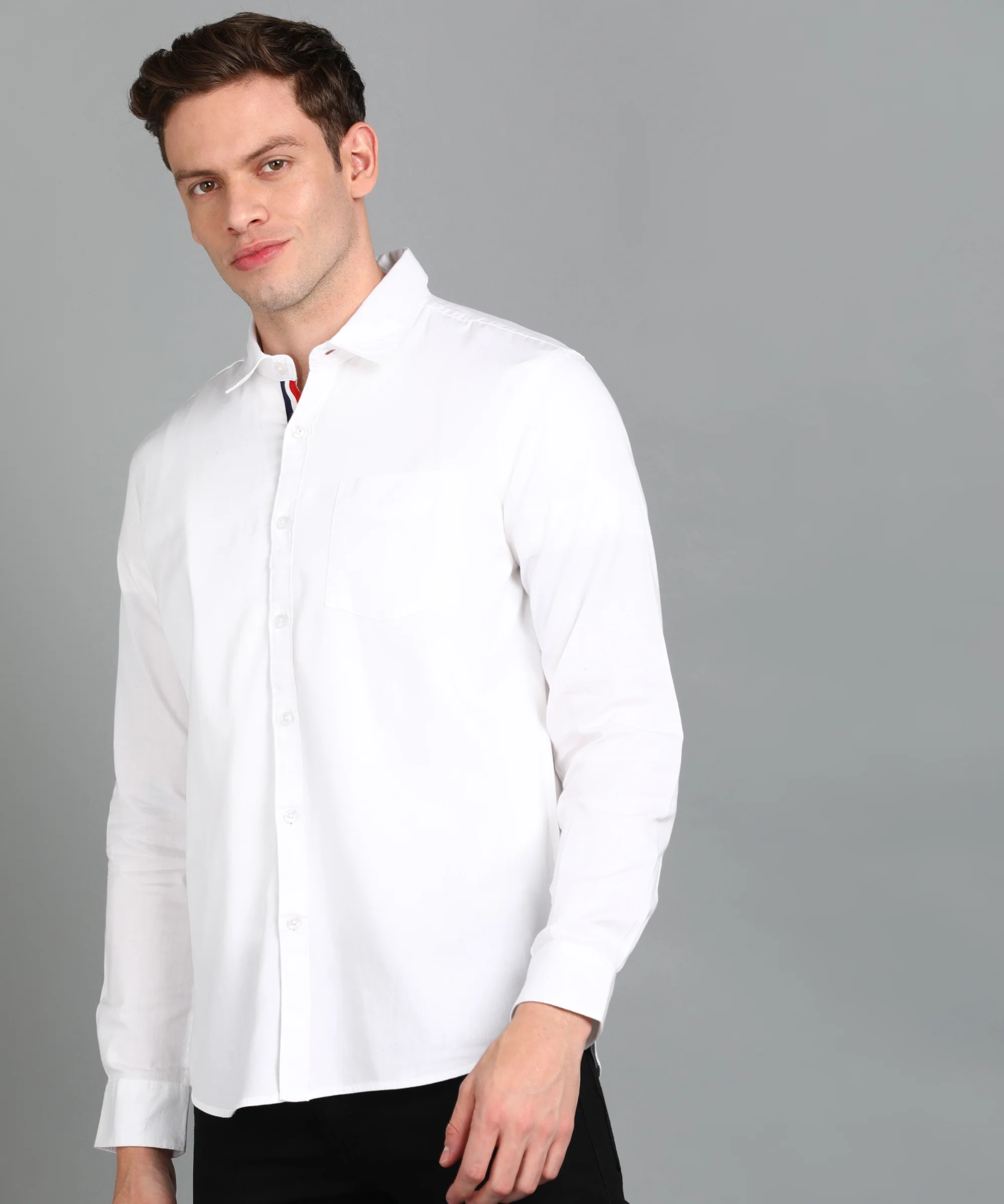 Men's White Cotton Full Sleeve Slim Fit Casual Solid Shirt - Image 2