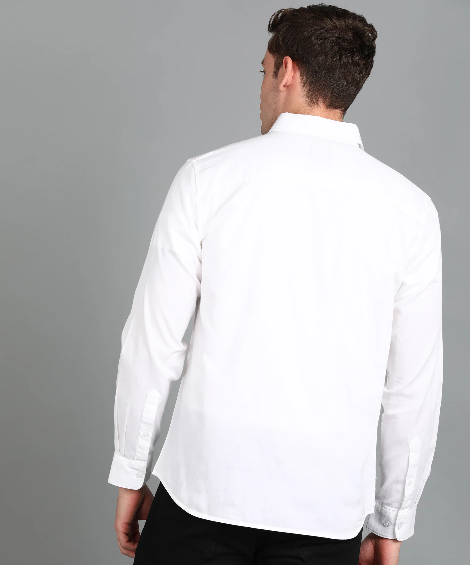 Men's White Cotton Full Sleeve Slim Fit Casual Solid Shirt - Image 3