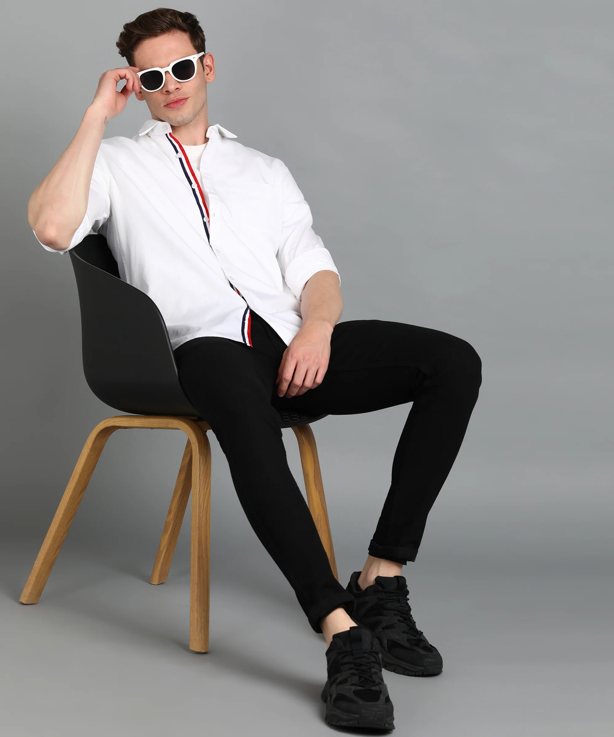 Men's White Cotton Full Sleeve Slim Fit Casual Solid Shirt - Image 4