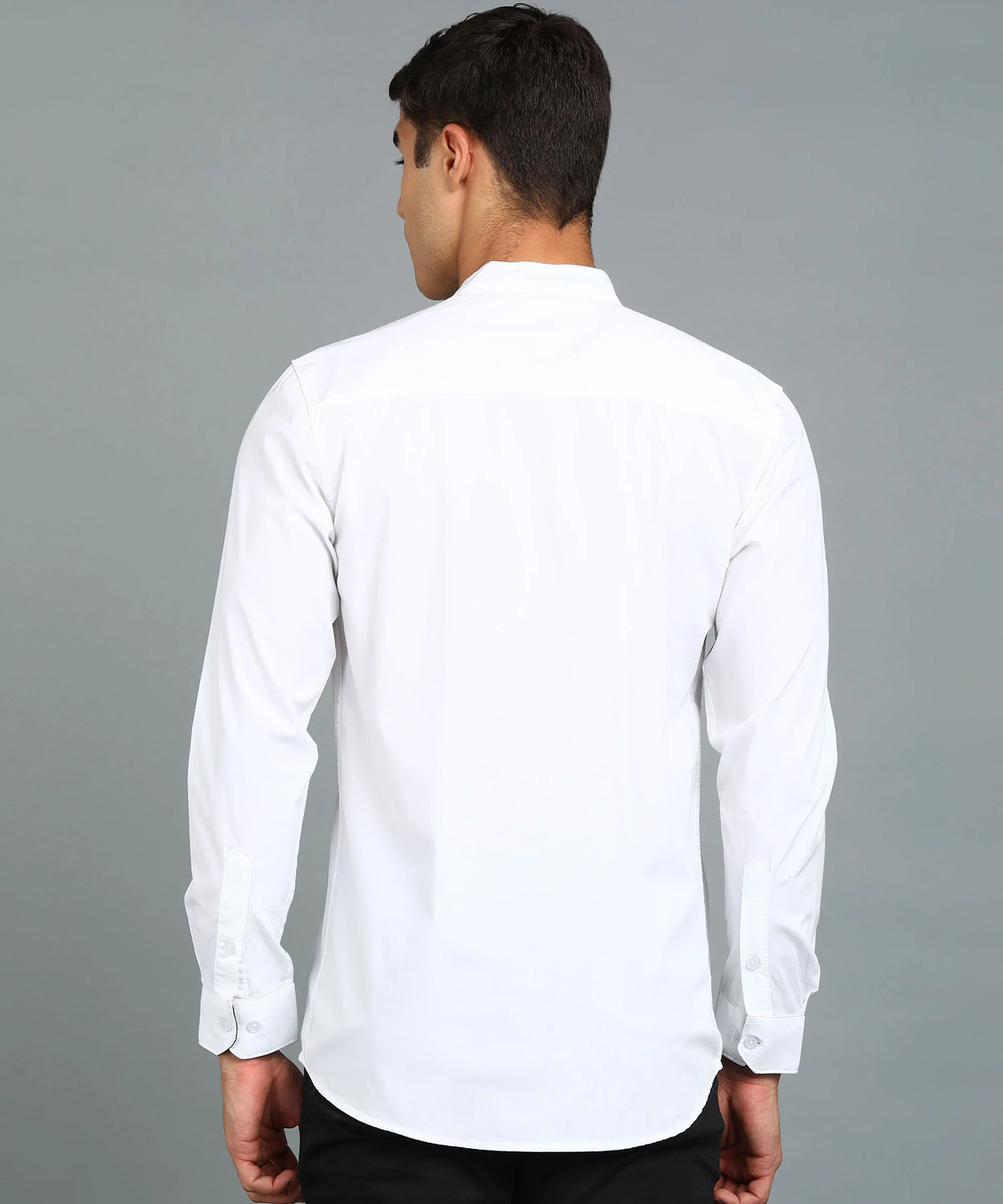 Men's White Cotton Full Sleeve Slim Fit Solid Shirt with Mandarin Collar - Image 3