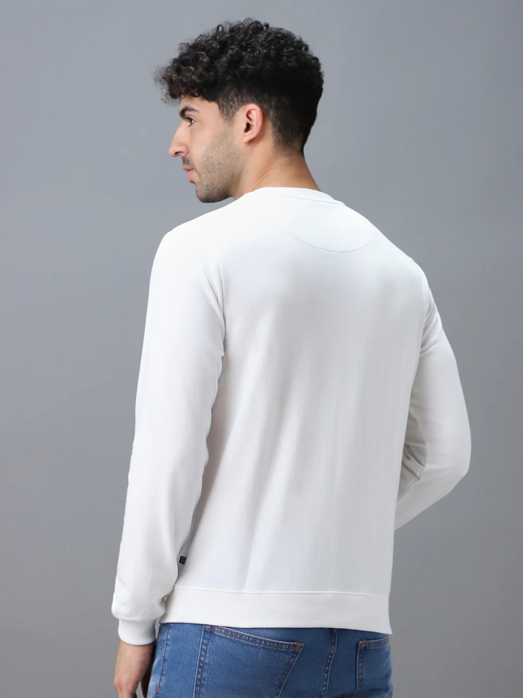 Men's White Cotton Graphic Print Round Neck Sweatshirt - Image 3