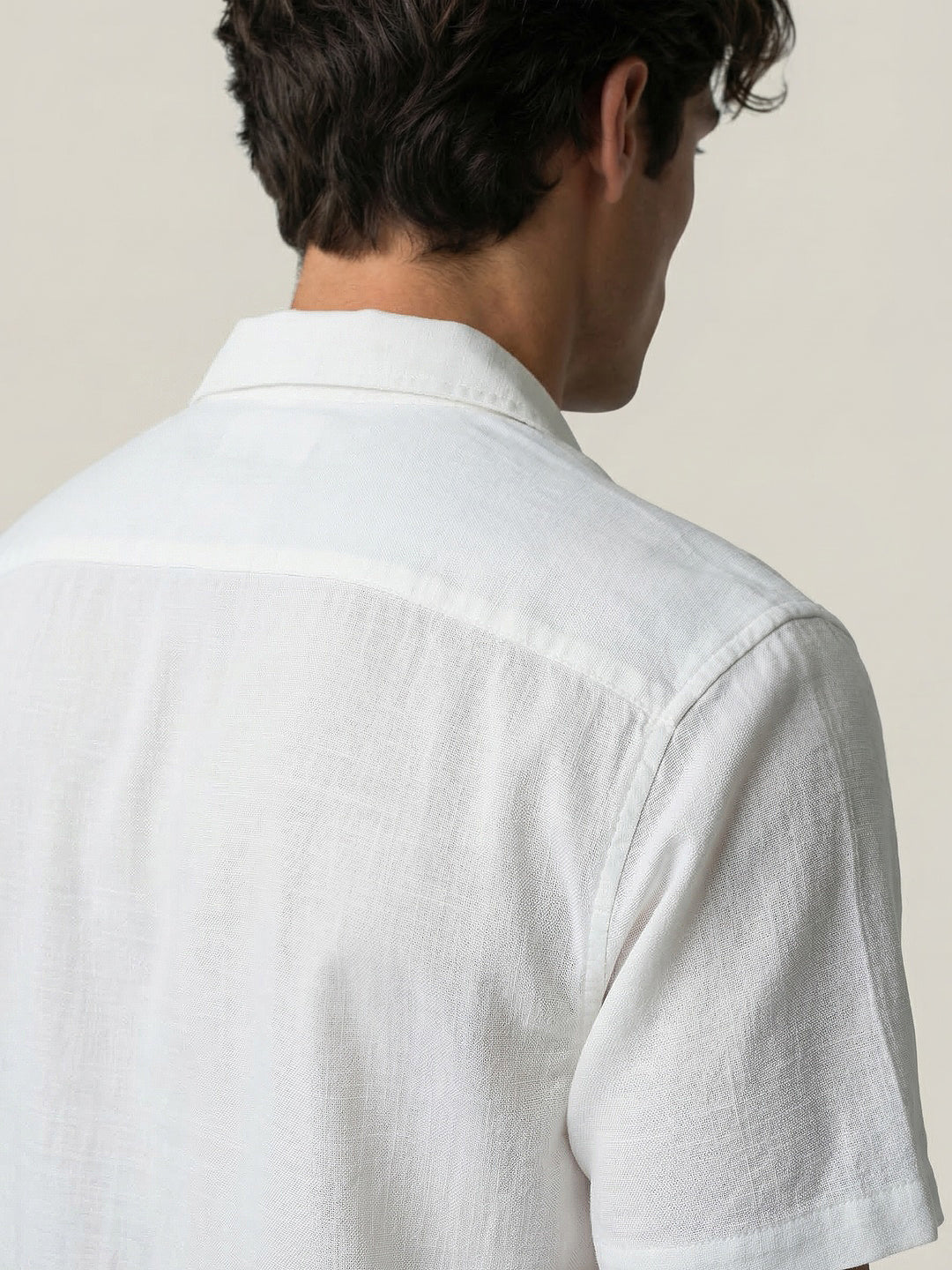 Men's White Cotton Half Sleeve Relaxed Fit Textured Shirt with Cuban Collar - Image 5