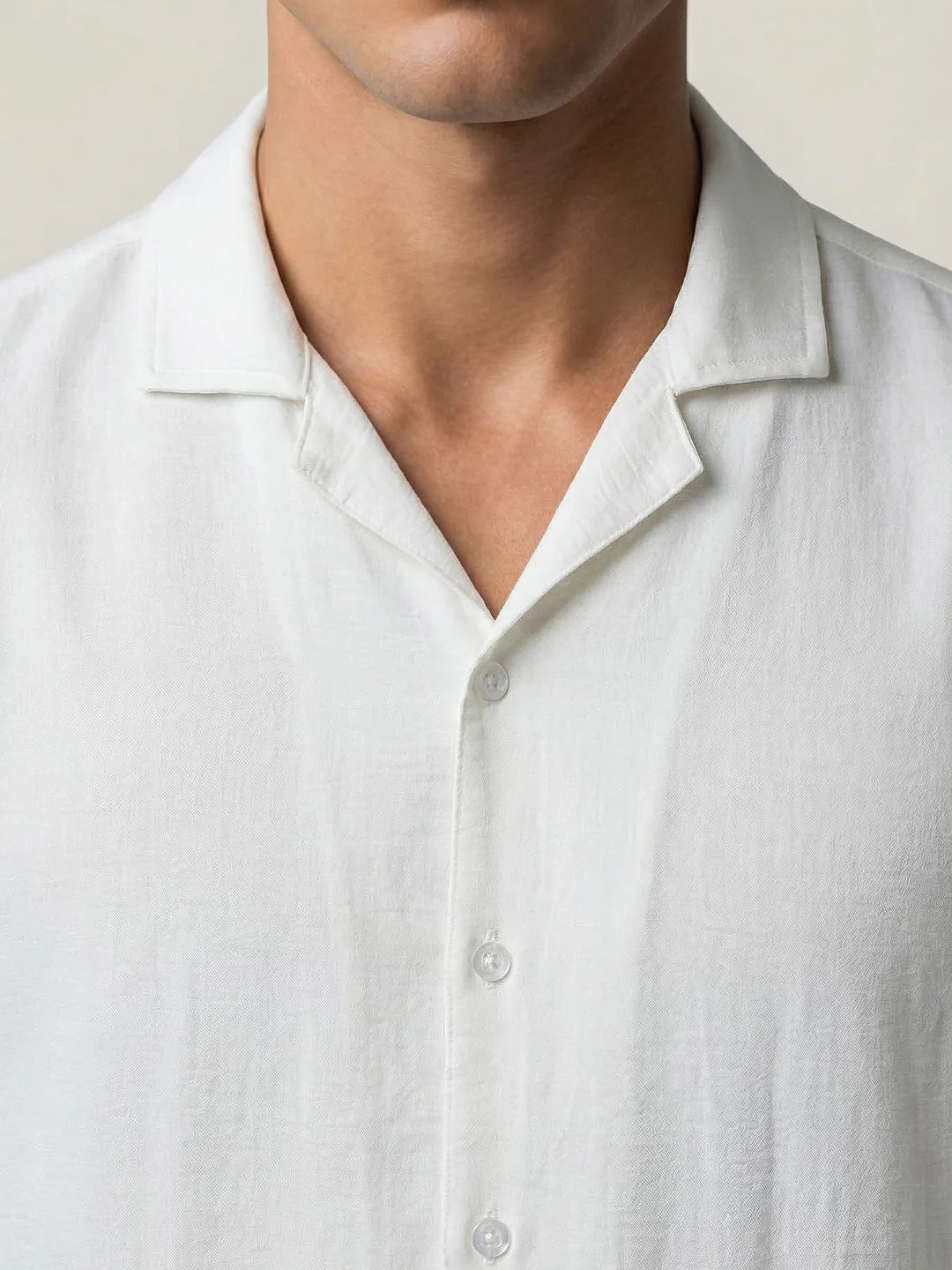 Men's White Cotton Half Sleeve Relaxed Fit Textured Shirt with Cuban Collar - Image 6