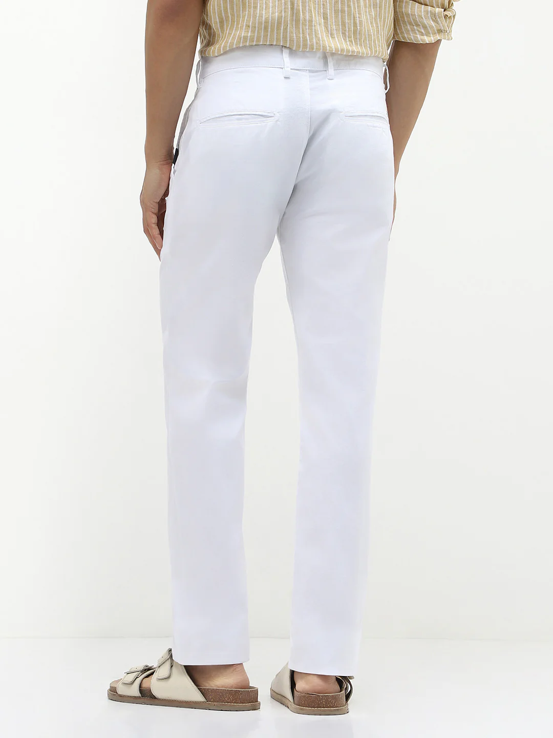 Men's White Cotton Slim Fit Casual Chinos Trousers - Image 4
