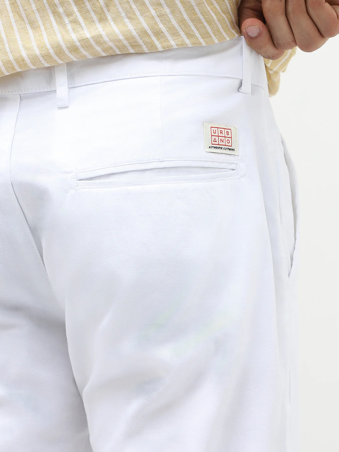 Men's White Cotton Slim Fit Casual Chinos Trousers - Image 7