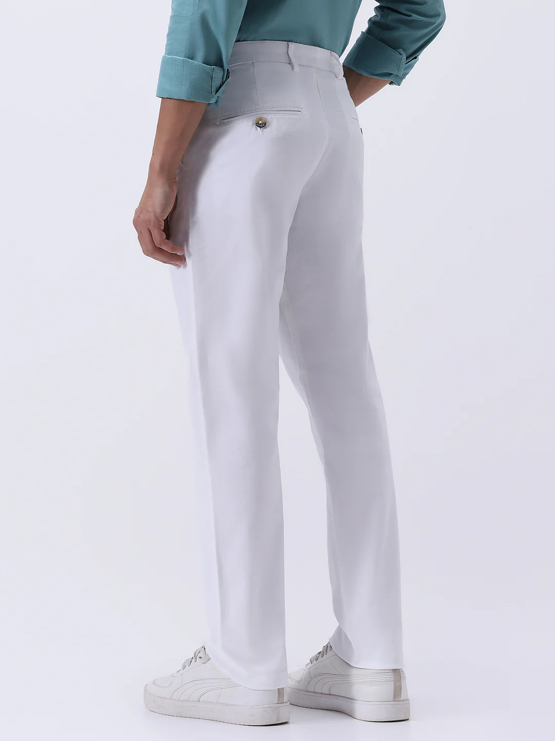 Men's White Cotton Regular Fit Casual Chinos Trousers Stretch - Image 3