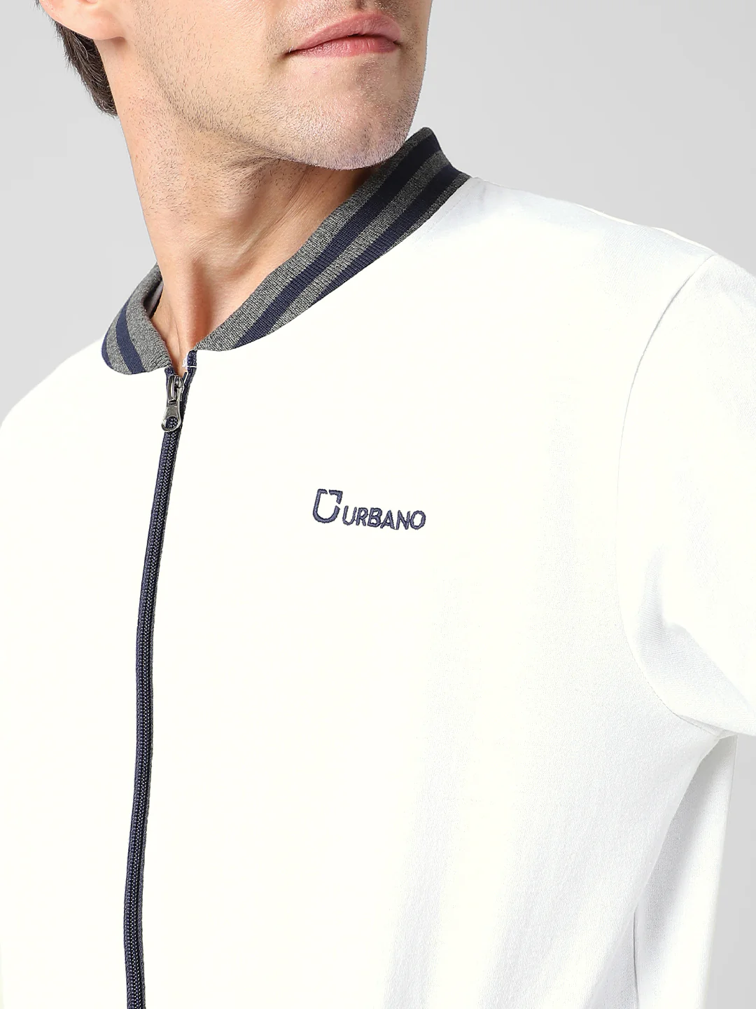 Men's White Cotton Zippered Varsity Sweatshirt - Image 6