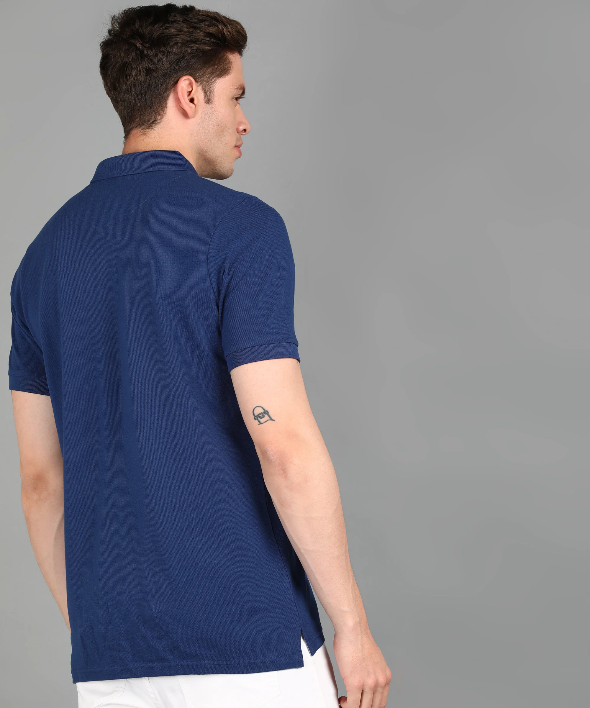 Men's White, Dark Blue Colour-Block Slim Fit Half Sleeve Cotton Polo T-Shirt - Image 3